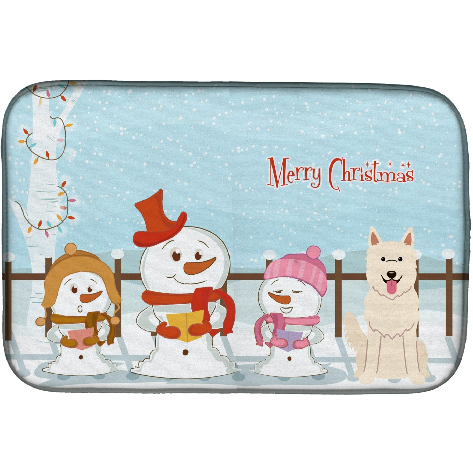 &quotCaroline's Treasures Merry Christmas Carolers White German Shepherd Dish Drying Mat, 14"" x 21"""