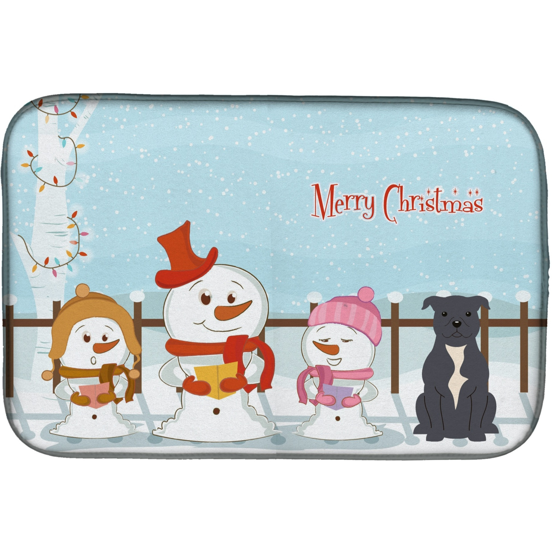 &quotCaroline's Treasures Merry Christmas Carolers Staffordshire Bull Terrier Dish Drying Mat, 14"" x 21"""