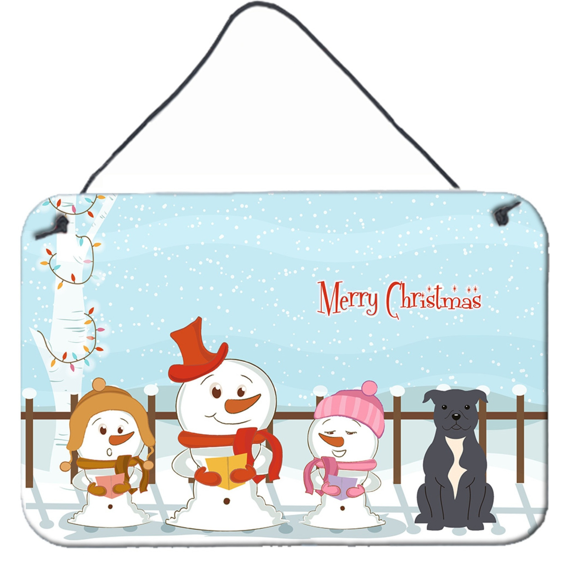 &quotCaroline's Treasures Merry Christmas Carolers Staffordshire Bull Terrier Blue Wall or Door Hanging Prints BB2377DS812, 8"" x 12"", Multicolor"