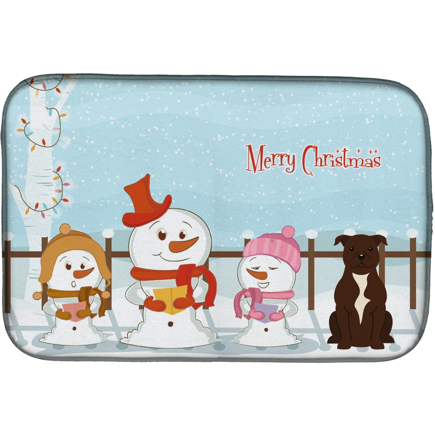 Merry Christmas Carolers Staffordshire Bull Terrier Chocolate Dish Drying Mat BB2379DDM