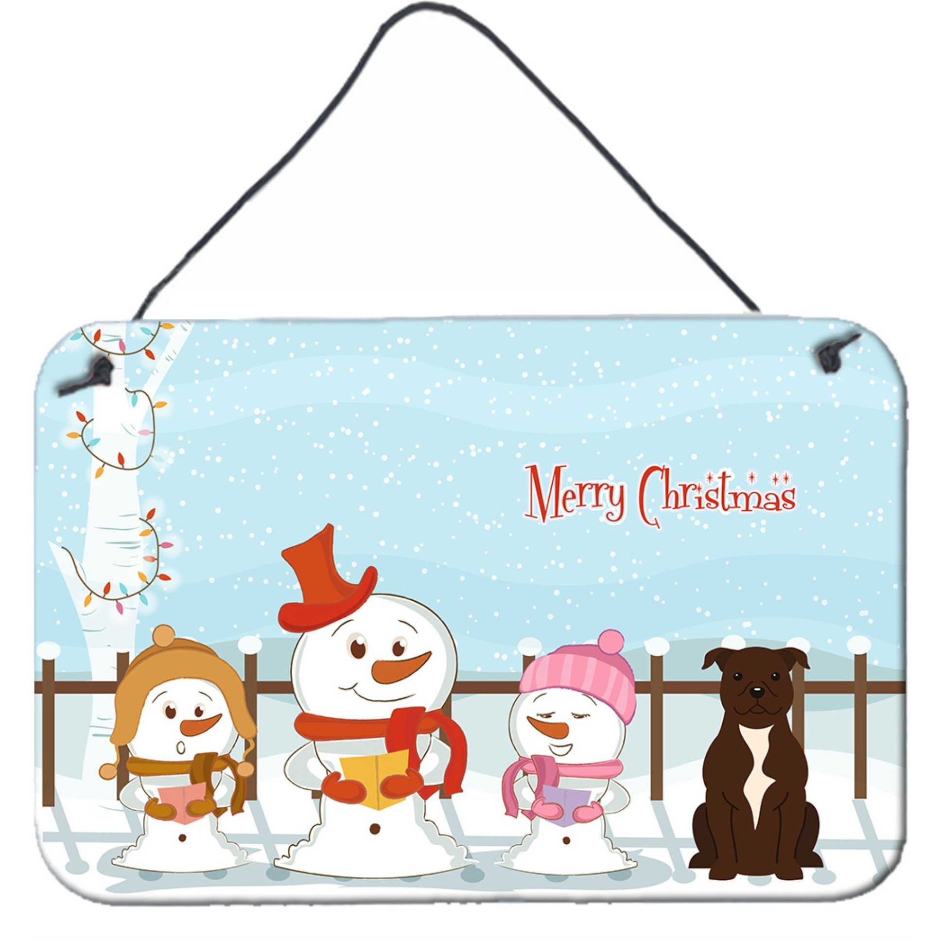 &quotCaroline's Treasures Christmas Carolers Merry Staffordshire Bull Terrier Chocolate Wall or Door Hanging Prints BB2379DS812, 8"" x 12"""