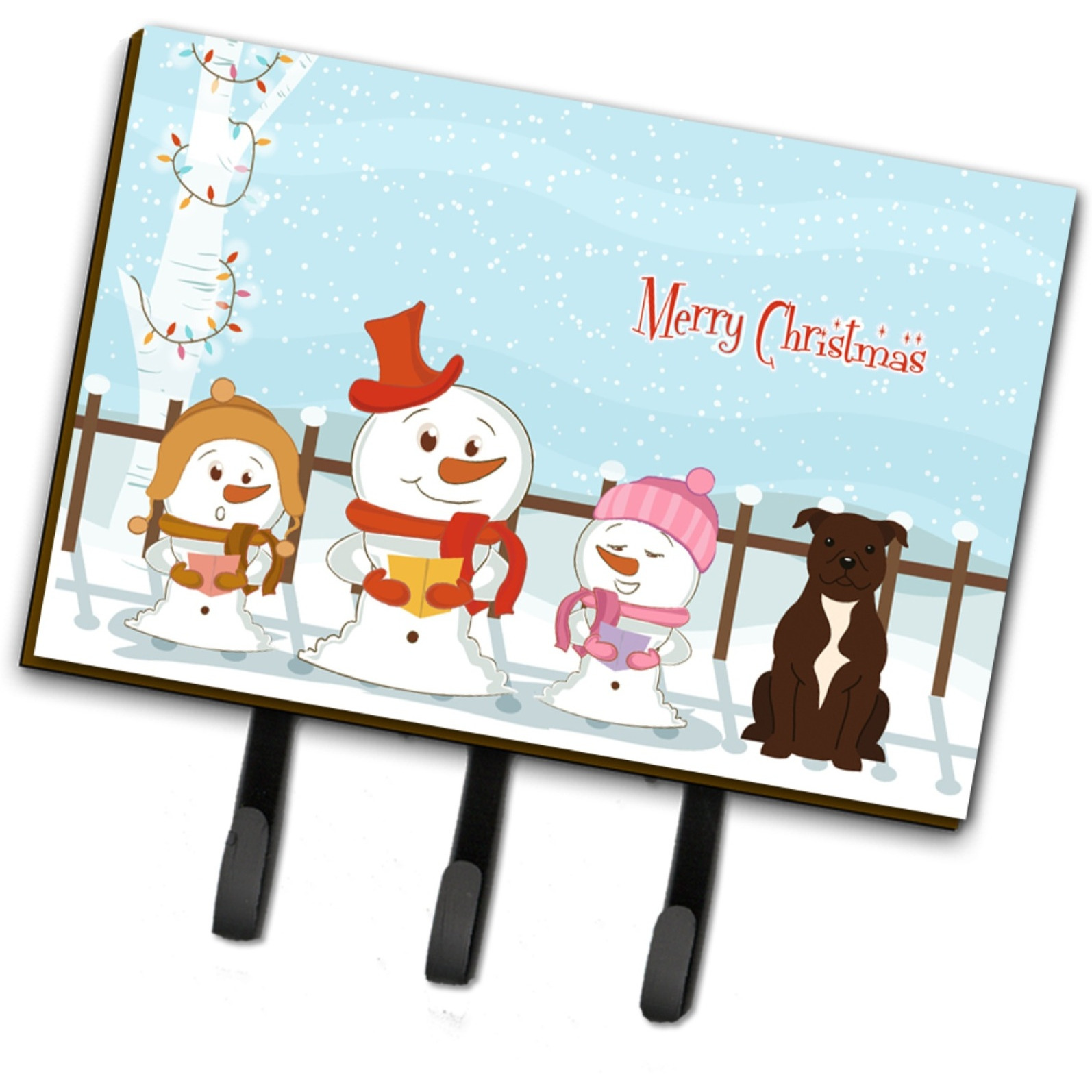 &quotCaroline's Treasures Christmas Carolers Merry Staffordshire Bull Terrier Chocolate Leash or Key Holder BB2379TH68, Triple"