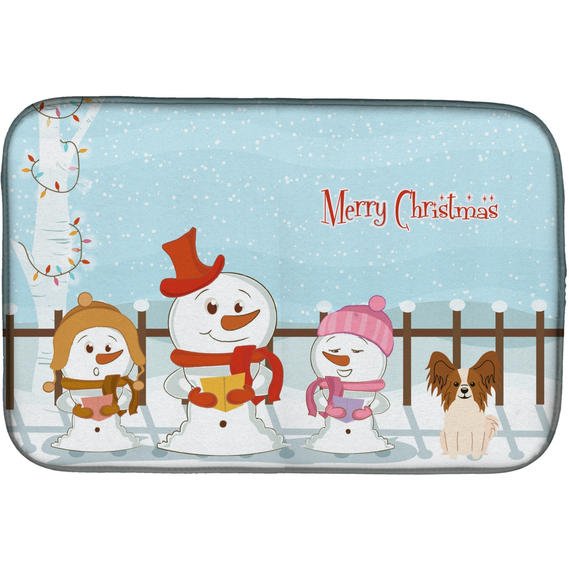 &quotCaroline's Treasures Merry Christmas Carolers Papillon Red White Dish Drying Mat, 14"" x 21"""