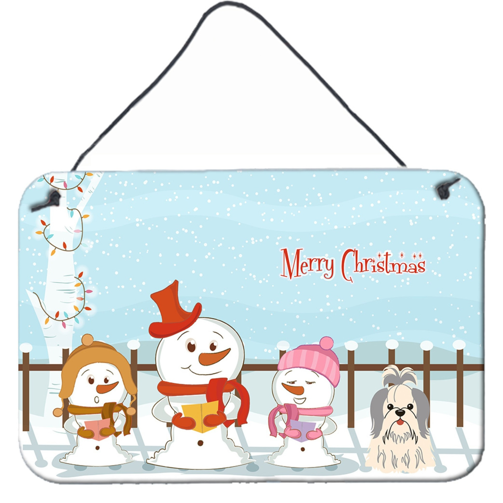&quotCaroline's Treasures Christmas Carolers Merry Shih Tzu Silver White Wall or Door Hanging Prints BB2416DS812, 8"" x 12"""