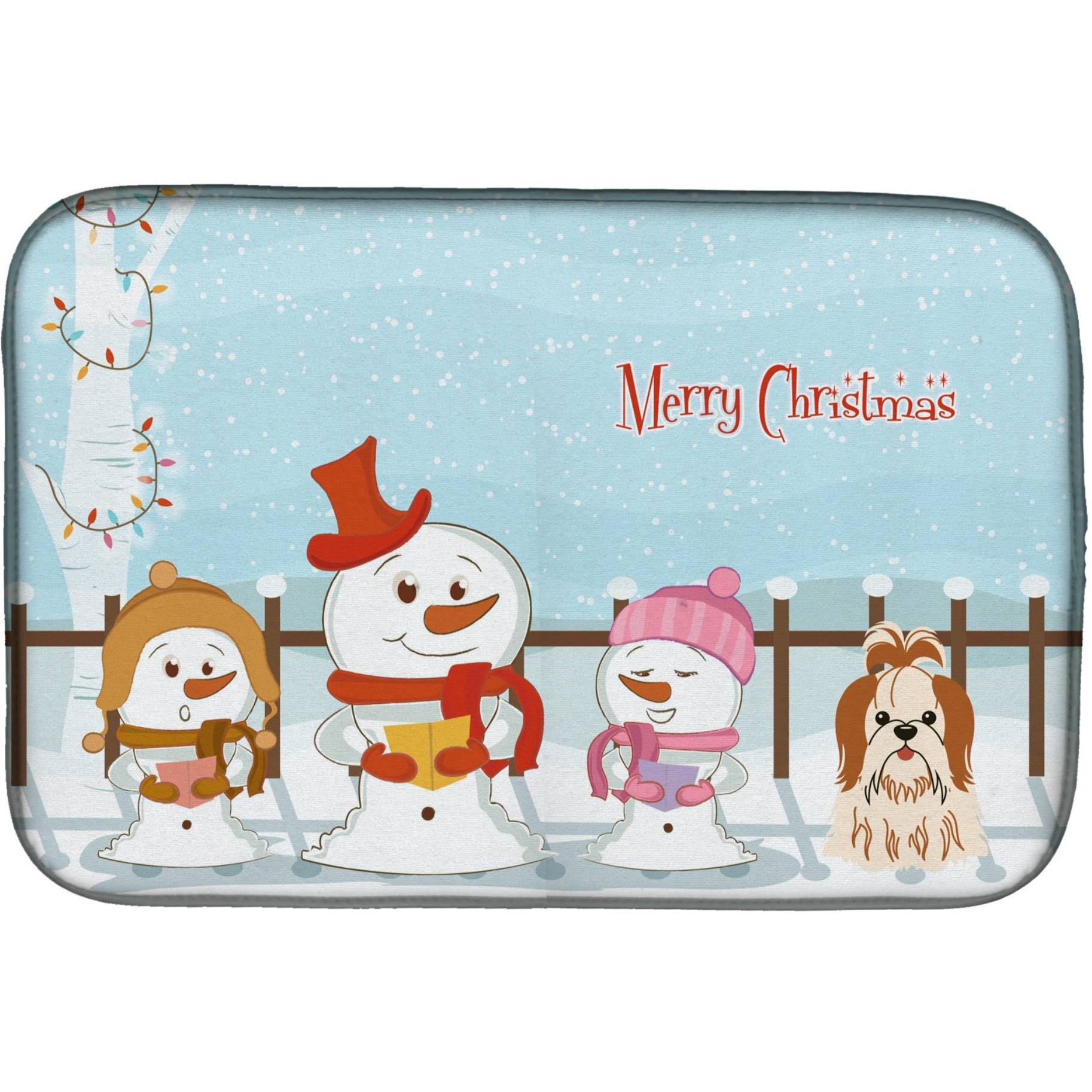 &quotCaroline's Treasures Merry Christmas Carolers Shih Tzu Red White Dish Drying Mat, 14"" x 21"""