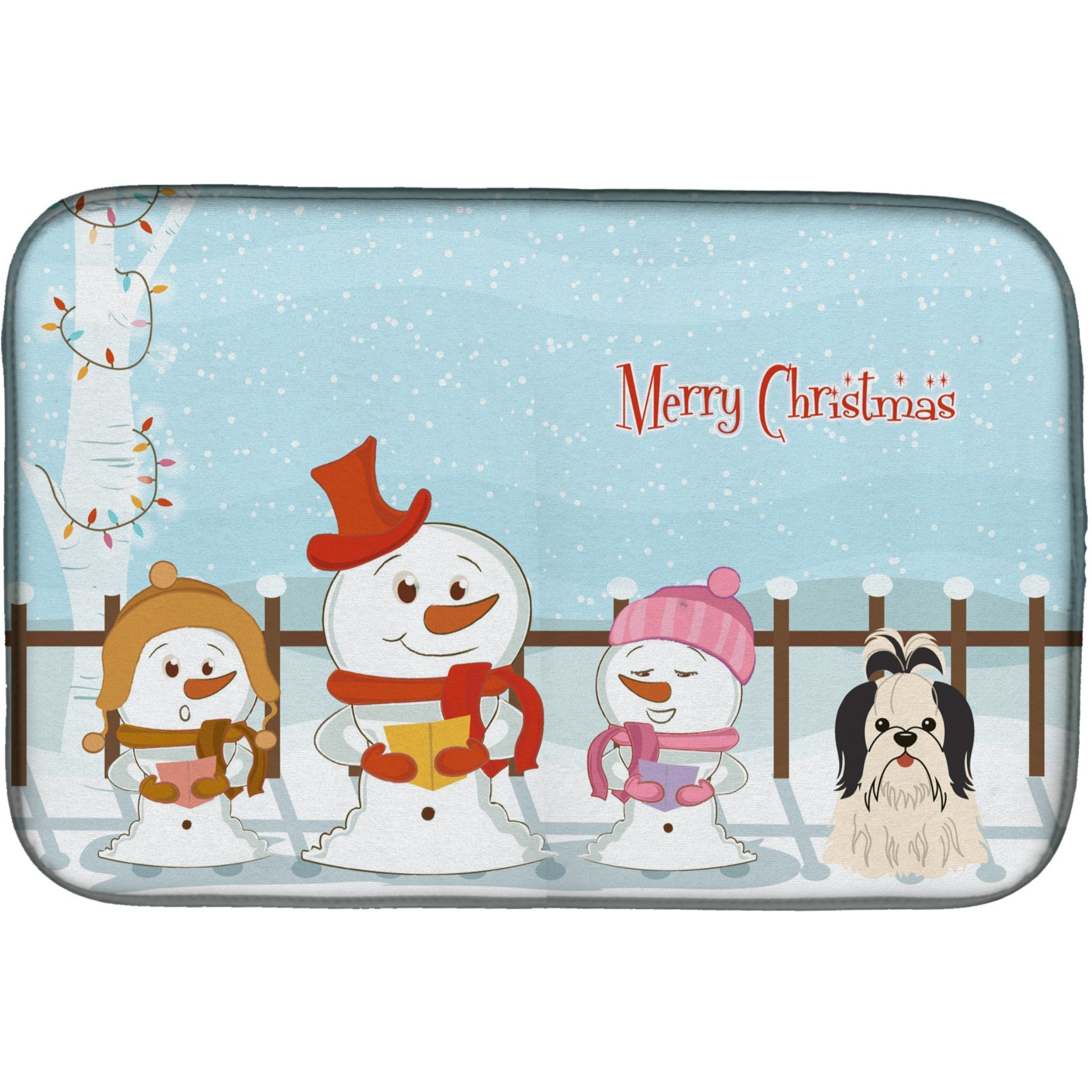 &quotCaroline's Treasures Merry Christmas Carolers Shih Tzu Black White Dish Drying Mat, 14"" x 21"""
