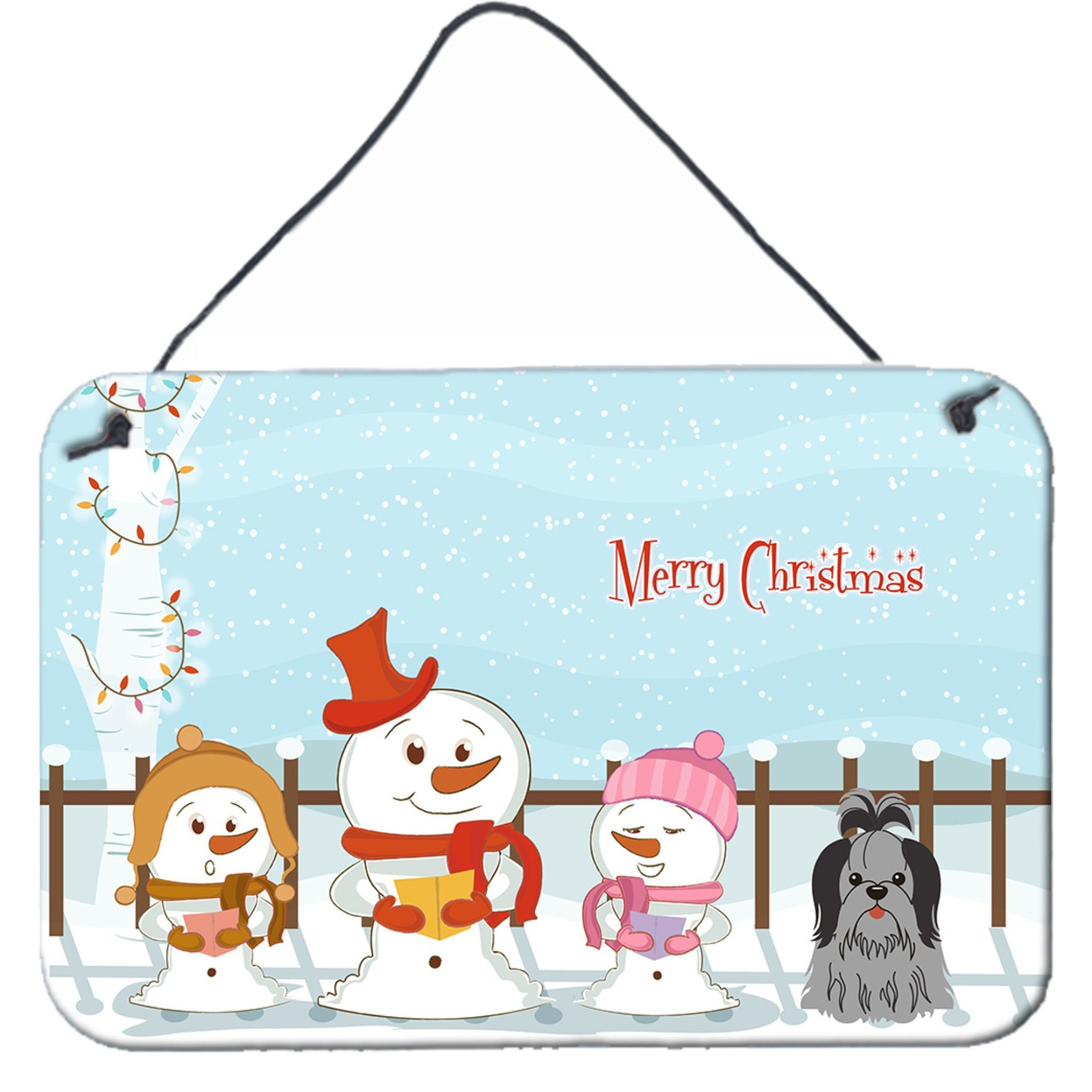 &quotCaroline's Treasures Merry Christmas Carolers Shih Tzu Black Silver Wall or Door Hanging Prints BB2420DS812, 8"" x 12"", Multicolor"
