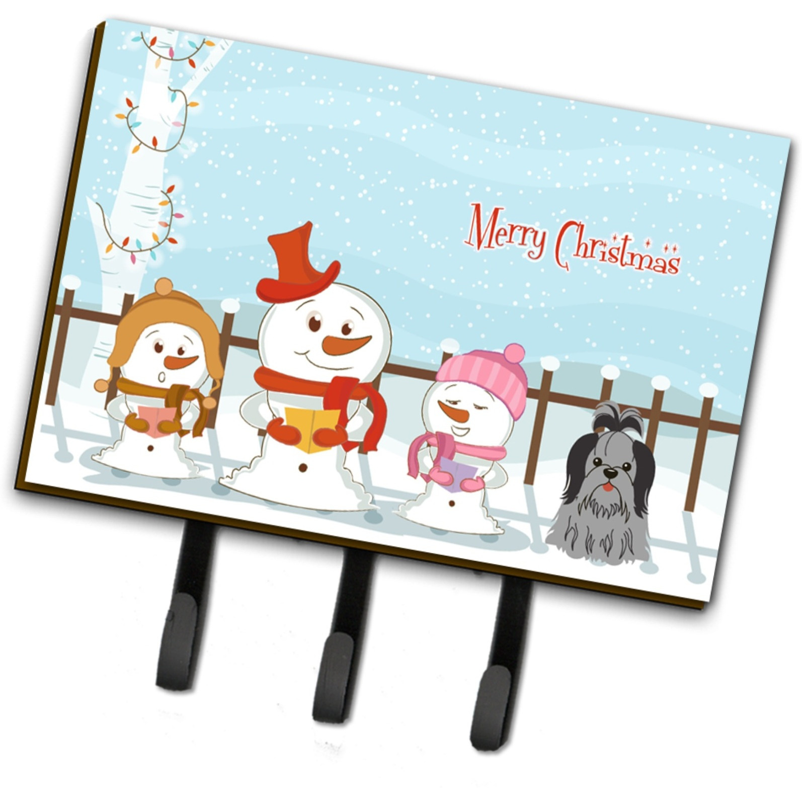 &quotCaroline's Treasures Merry Christmas Carolers Shih Tzu Black Silver Leash or Key Holder BB2420TH68, Triple, Multicolor"