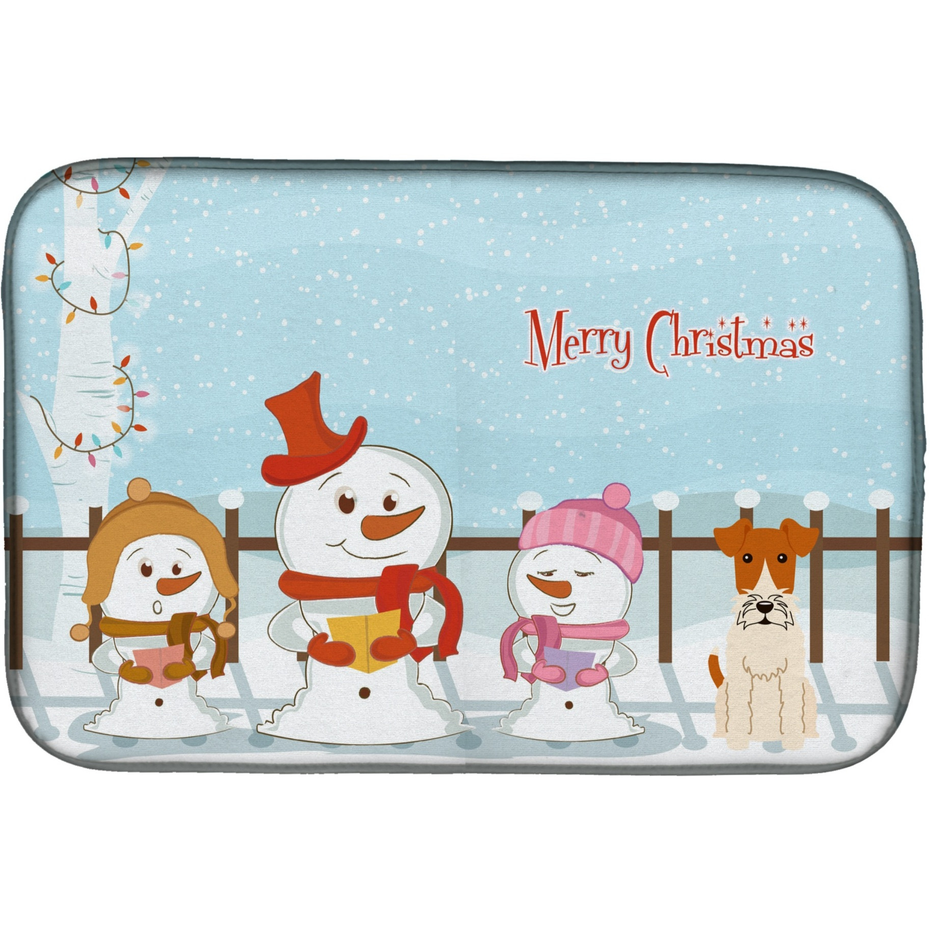 &quotCaroline's Treasures Wire Fox Terrier Dish Drying Mat, 14"" x 21"", Christmas Carolers"