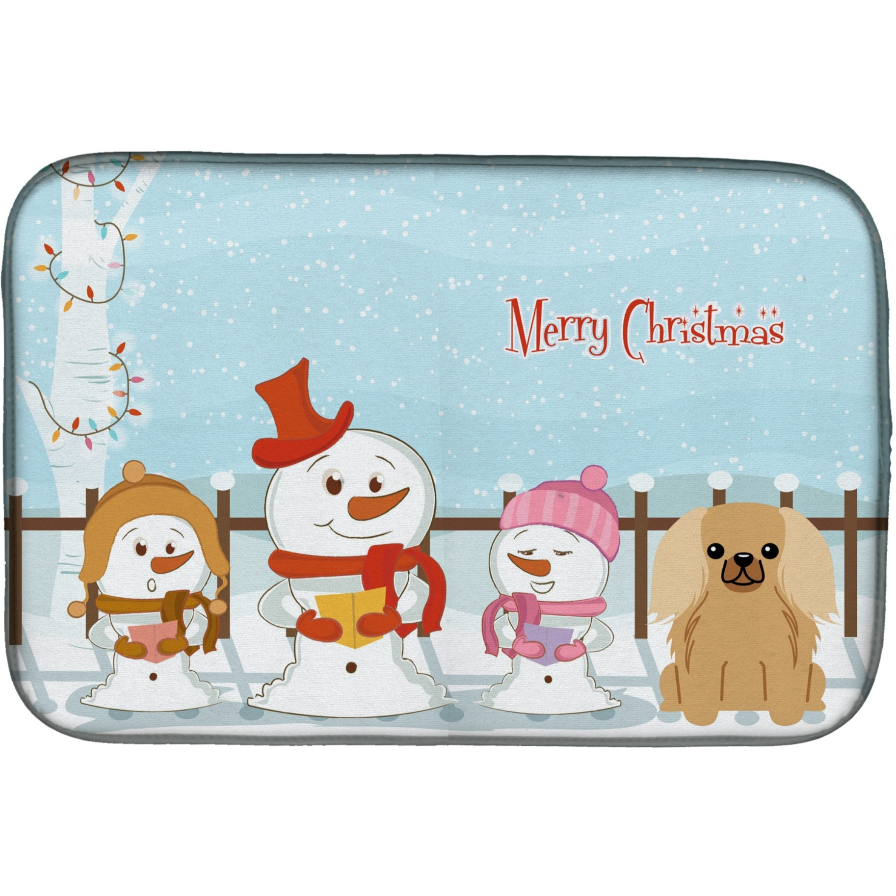 &quotCaroline's Treasures Merry Christmas Carolers Pekingese Fawn Sable Dish Drying Mat, 14"" x 21"""