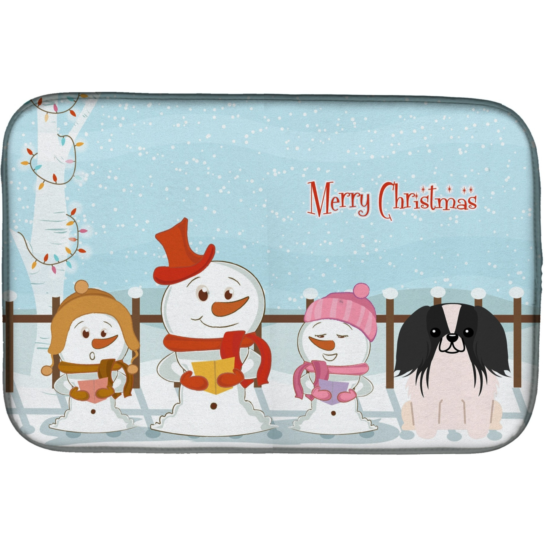 &quotCaroline's Treasures Merry Christmas Carolers Pekingese Black White Dish Drying Mat, 14 x 21"