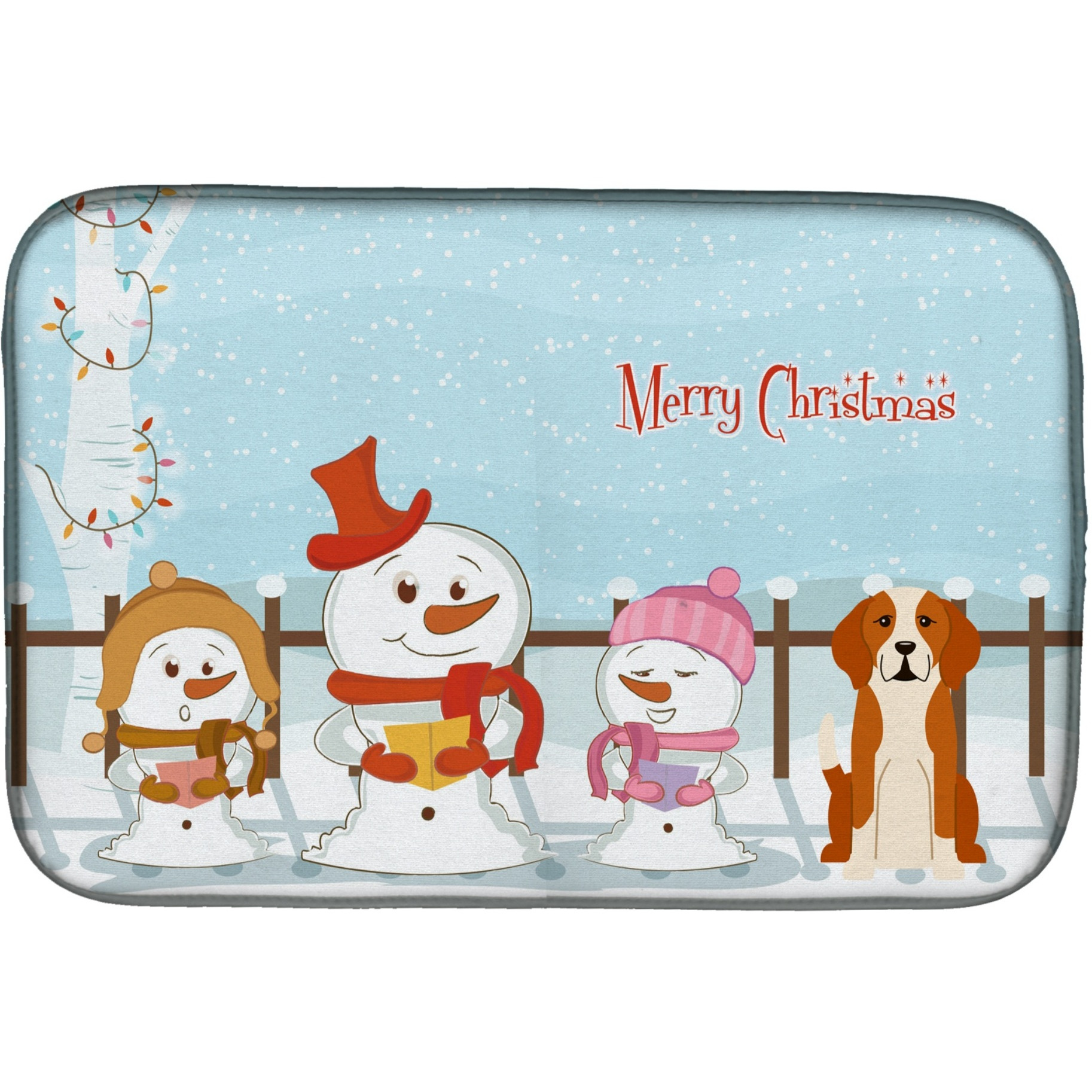 &quotCaroline's Treasures Merry Christmas Carolers English Foxhound Dish Drying Mat, 14"" x 21"""