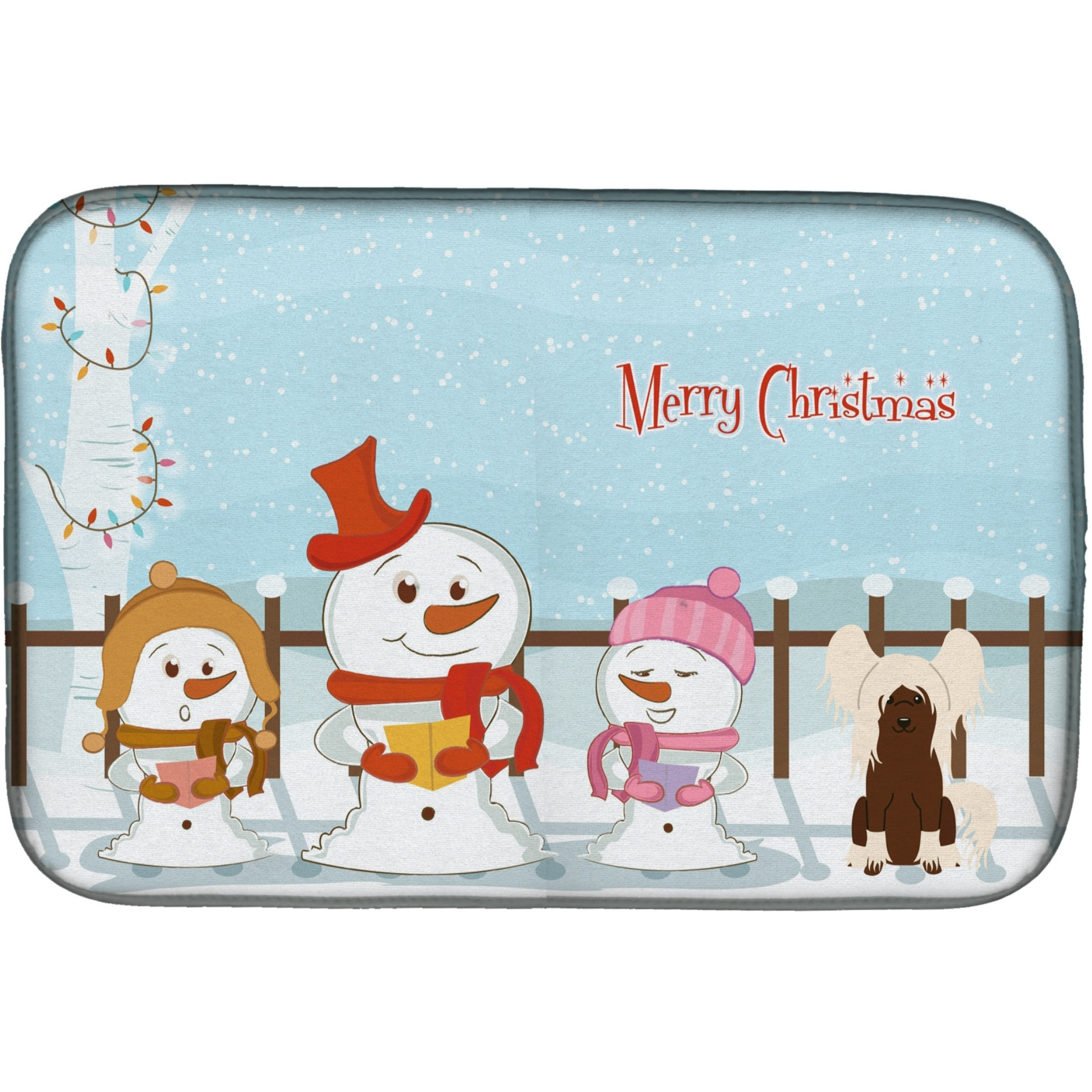 &quotCaroline's Treasures Merry Christmas Carolers Chinese Crested Cream Dish Drying Mat, 14"" x 21"""