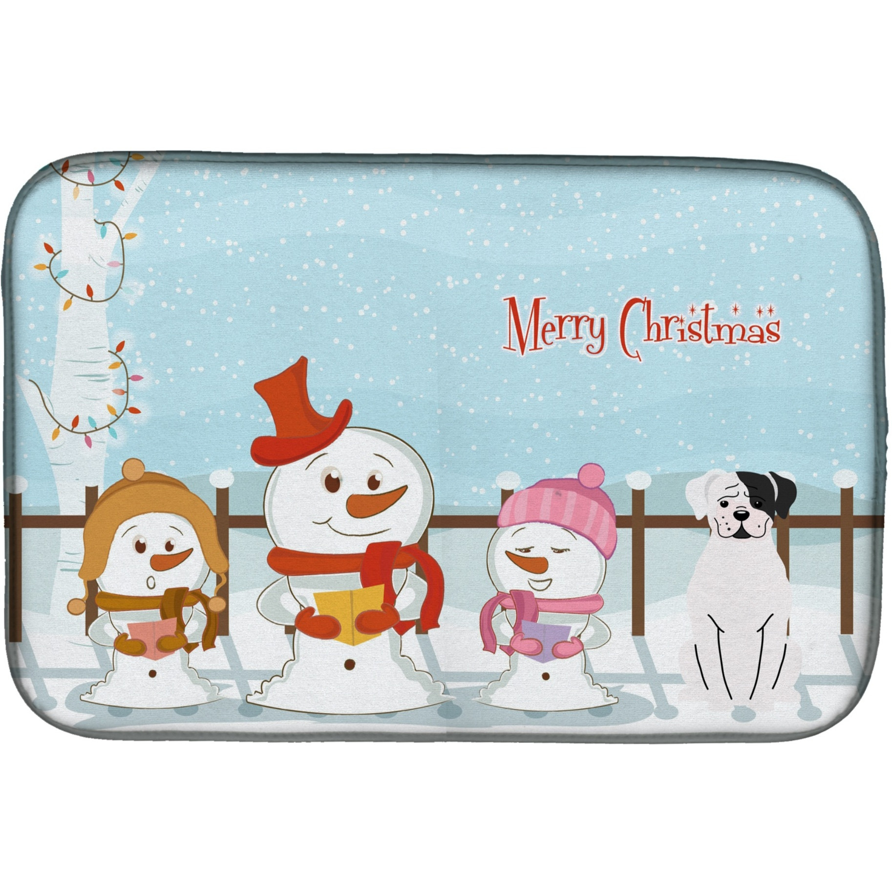 &quotCaroline's Treasures Merry Christmas Carolers White Boxer Cooper Dish Drying Mat, 14"" x 21"""