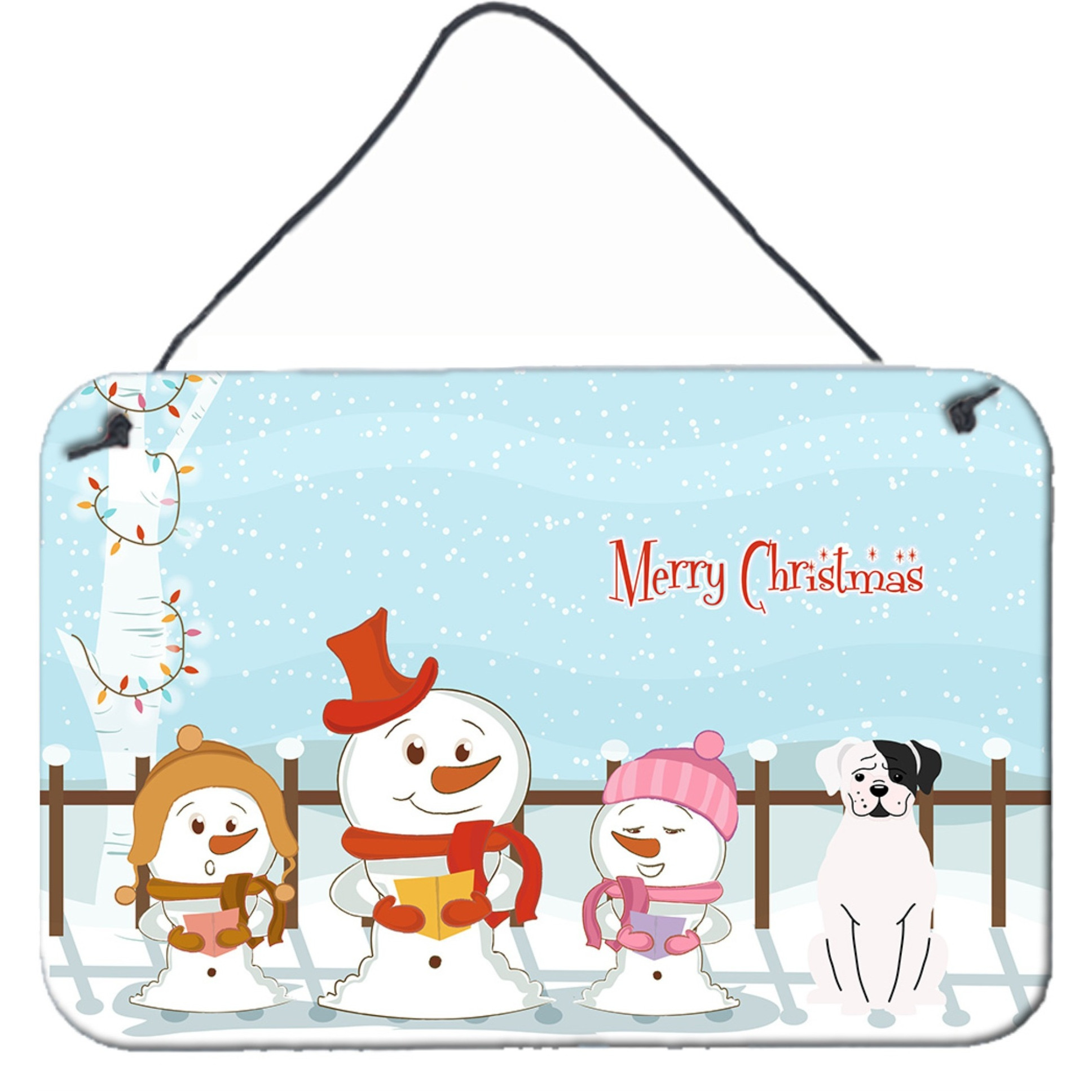 &quotCaroline's Treasures Merry Christmas Carolers White Boxer Cooper Wall or Door Hanging Prints BB2445DS812, 8"" x 12"", Multicolor"