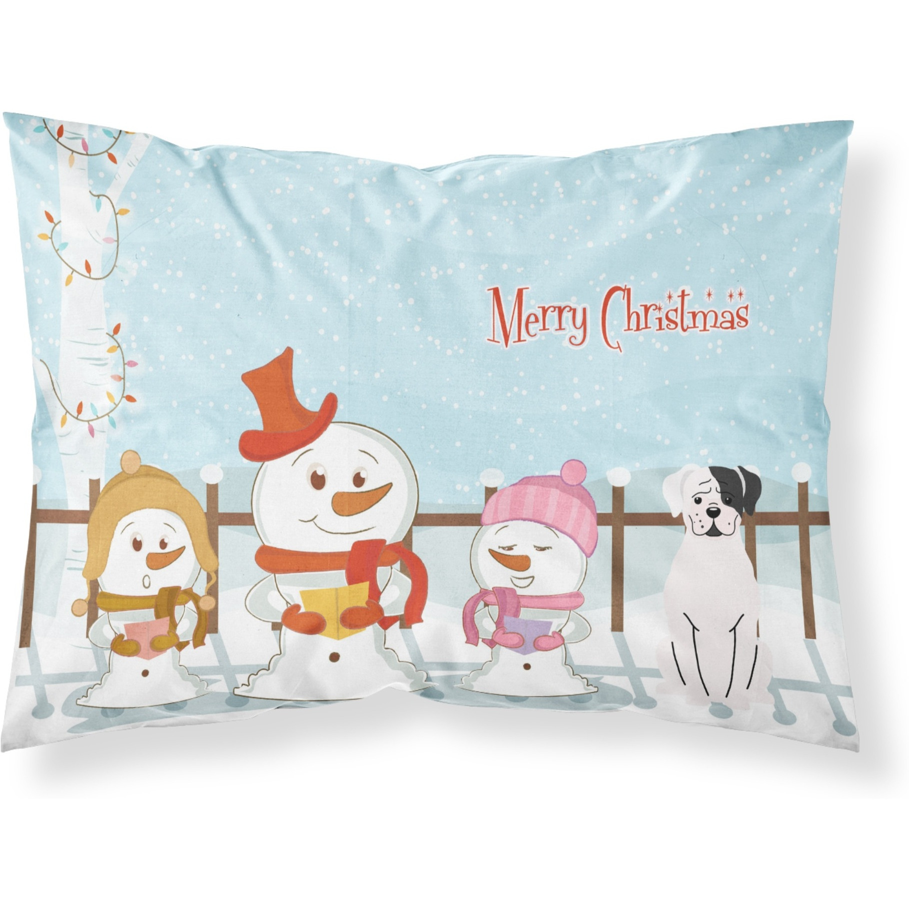 &quotCaroline's Treasures Merry Christmas Carolers White Boxer Cooper Fabric Standard Pillowcase BB2445PILLOWCASE, Multicolor"