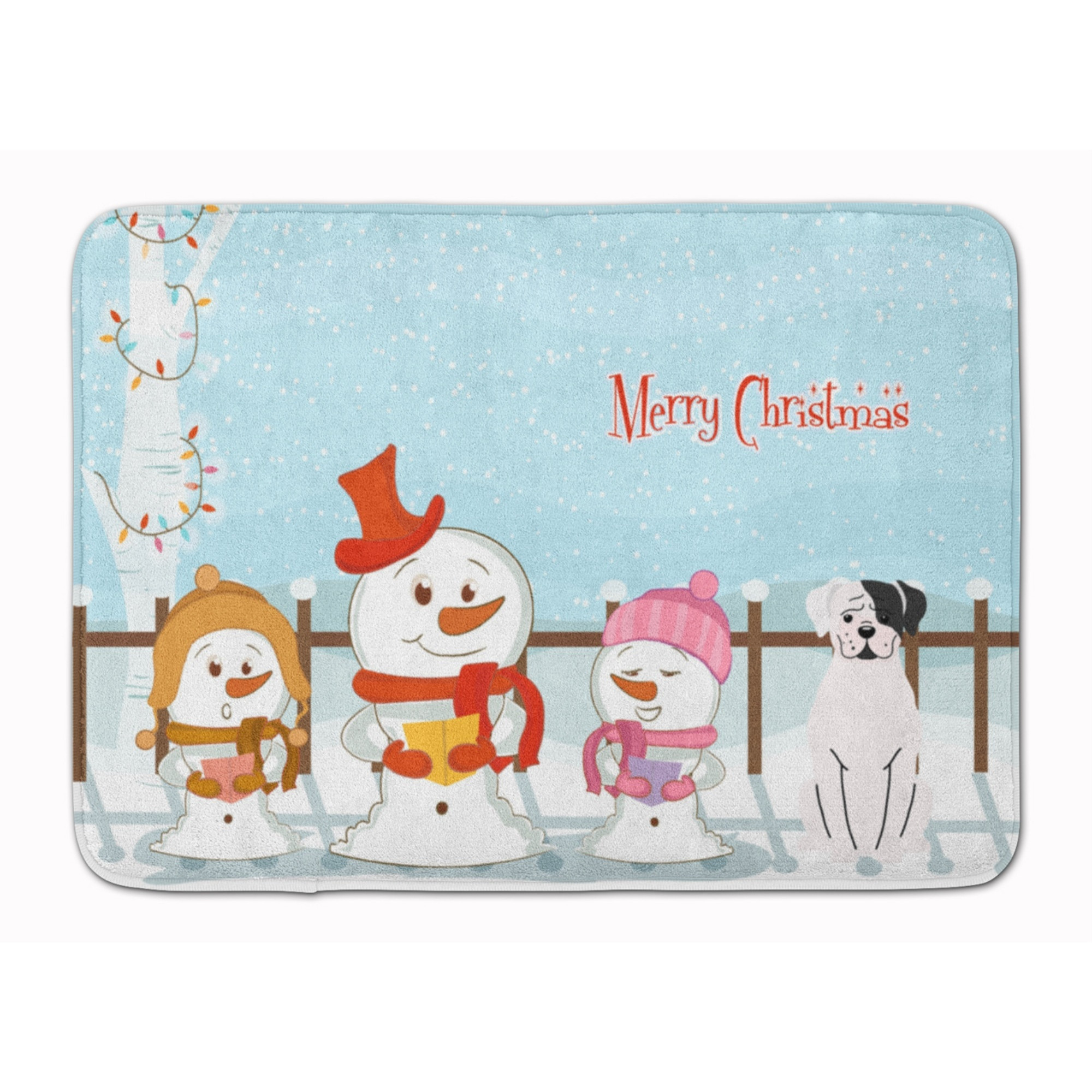 &quotCaroline's Treasures Christmas Carolers White Boxer Cooper Floor Mat, 19"" x 27"", Multicolor"