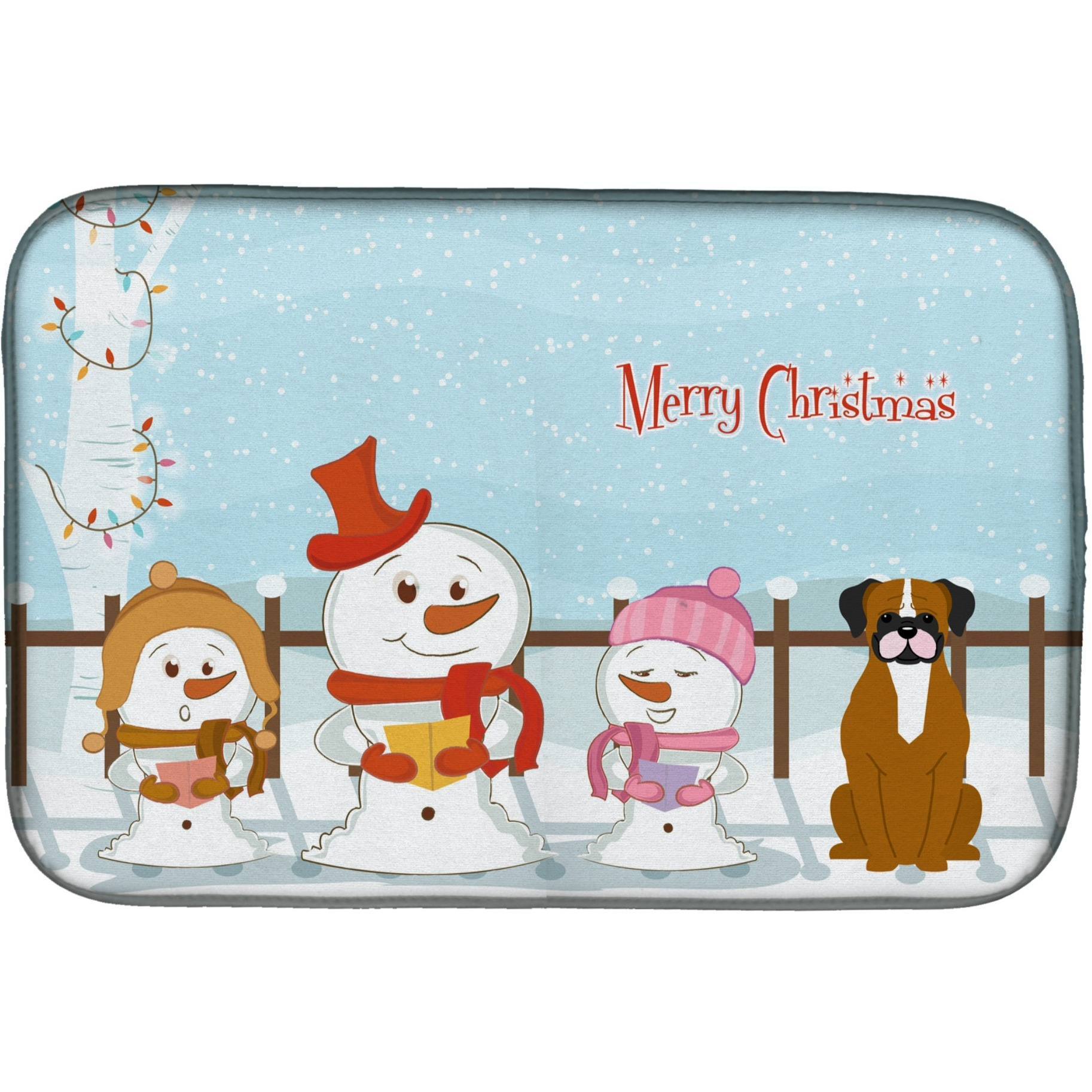&quotCaroline's Treasures Merry Christmas Carolers Flashy Fawn Boxer Dish Drying Mat, 14"" x 21"""