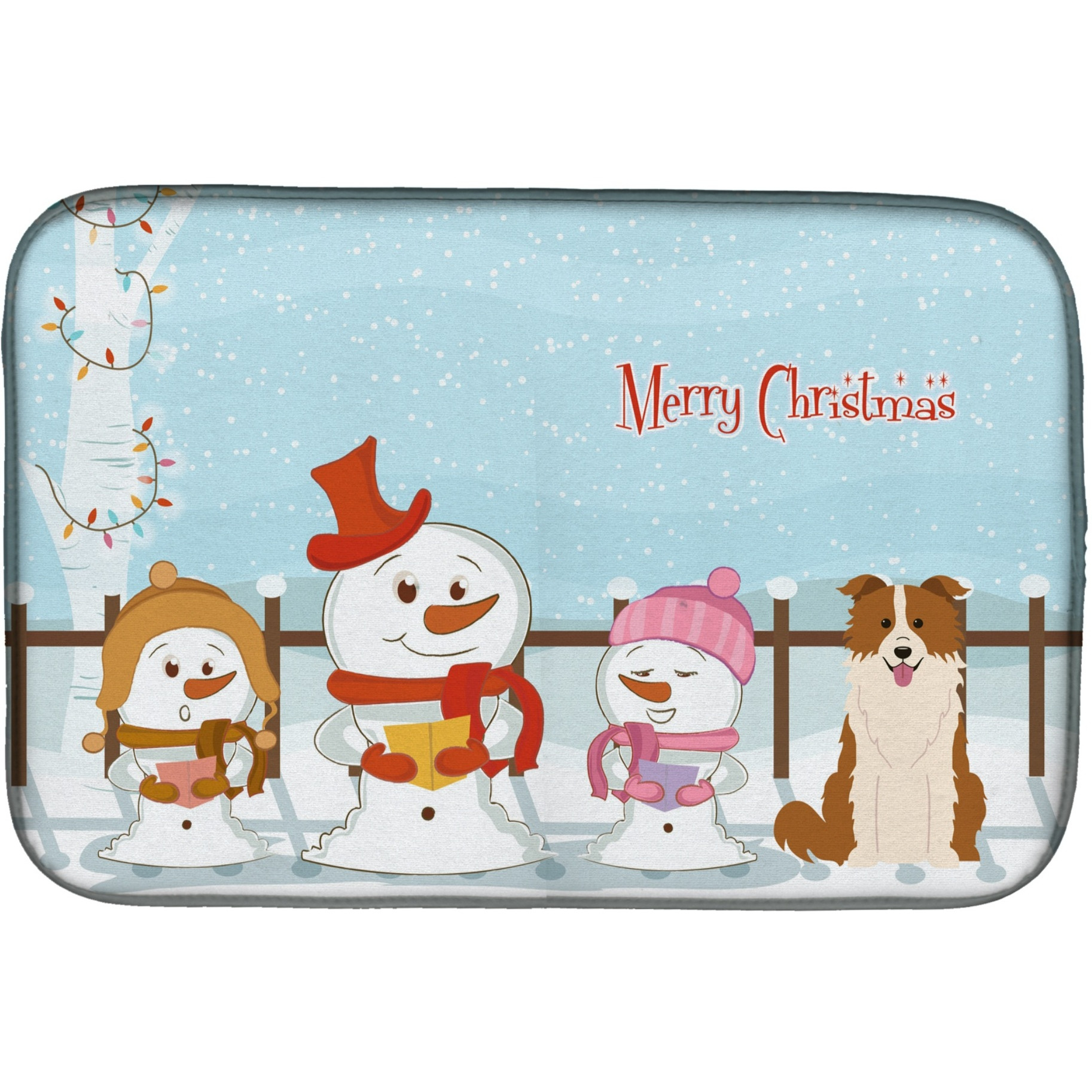 &quotCaroline's Treasures Merry Christmas Carolers Border Collie Red White Dish Drying Mat, 14"" x 21"""