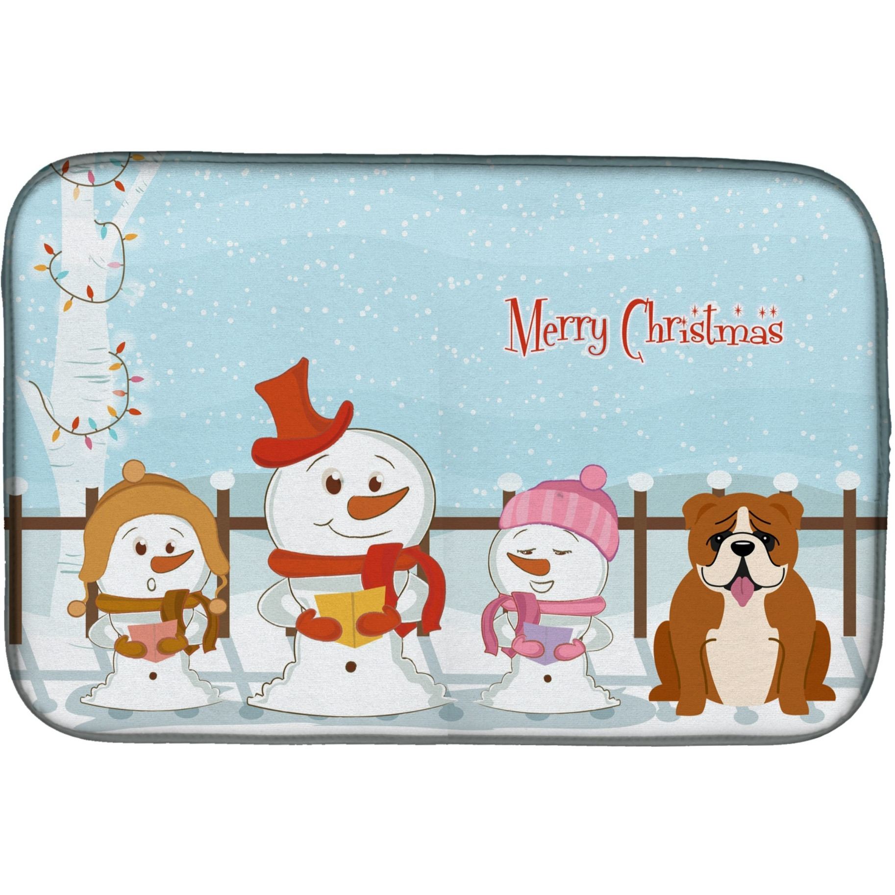 &quotCaroline's Treasures Merry Christmas Carolers English Bulldog Red White Dish Drying Mat, 14"" x 21"""