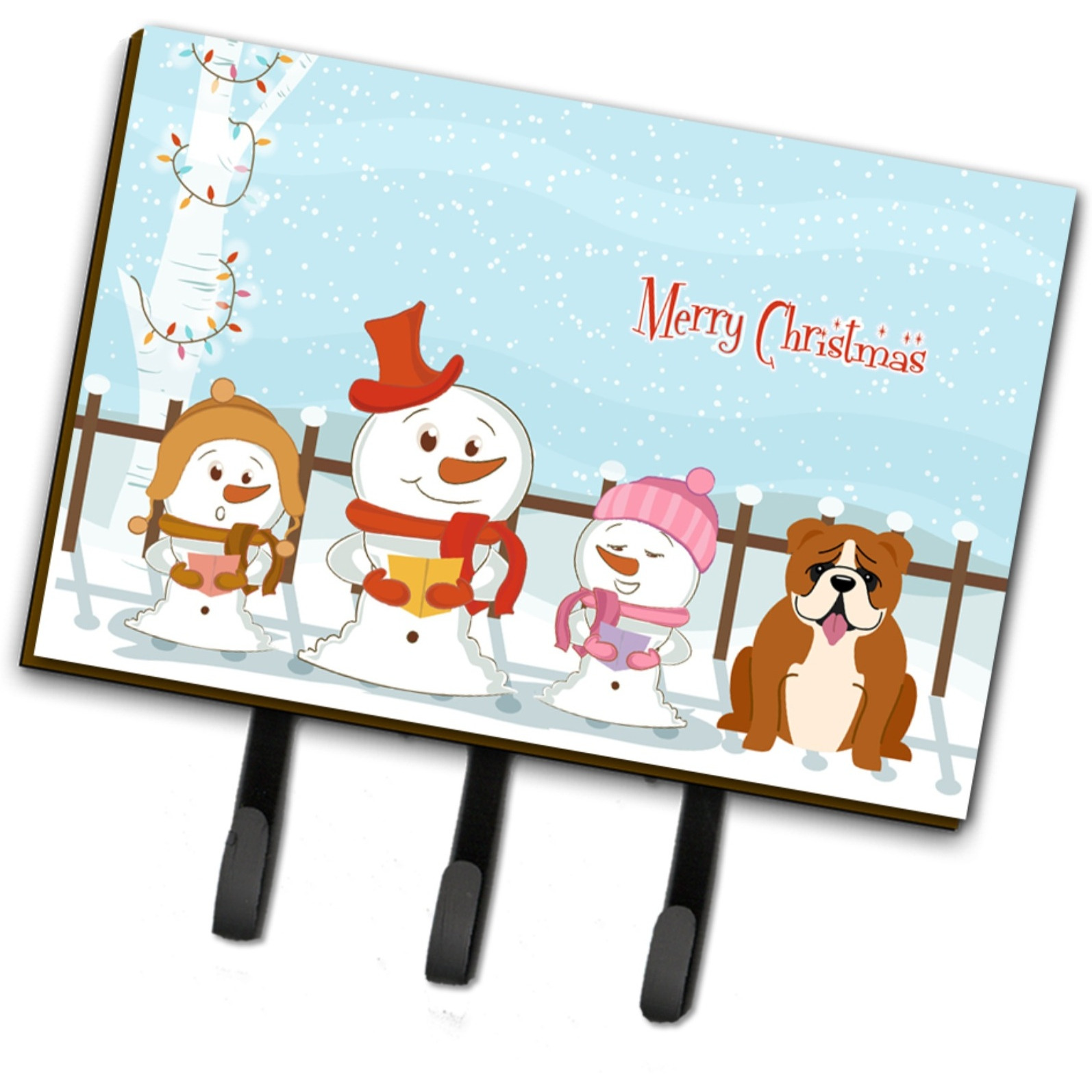 &quotCaroline's Treasures Merry Christmas Carolers English Bulldog Red White Leash or Key Holder BB2451TH68, Triple, Multicolor"