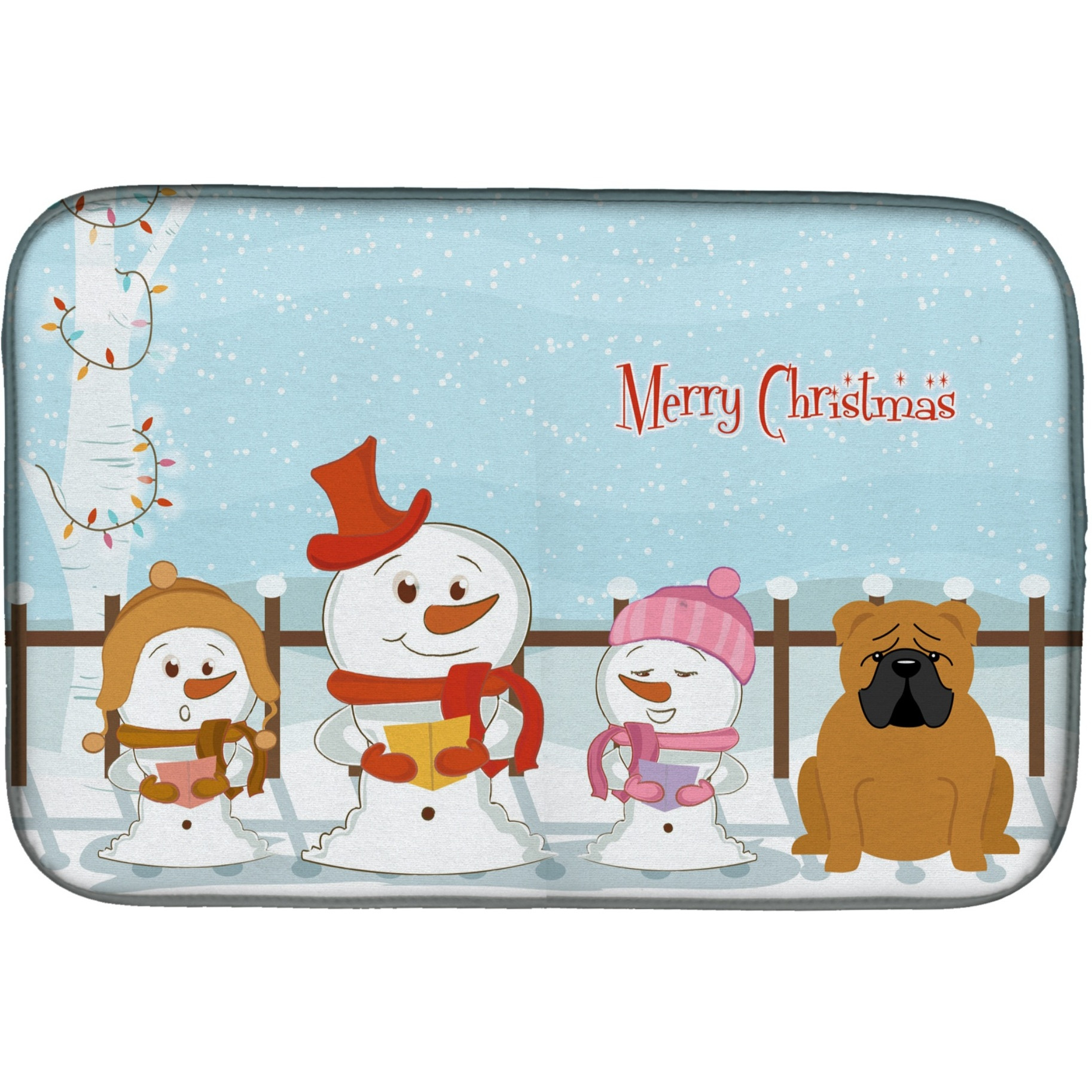 &quotCaroline's Treasures Merry Christmas Carolers English Bulldog Red Dish Drying Mat, 14"" x 21"""