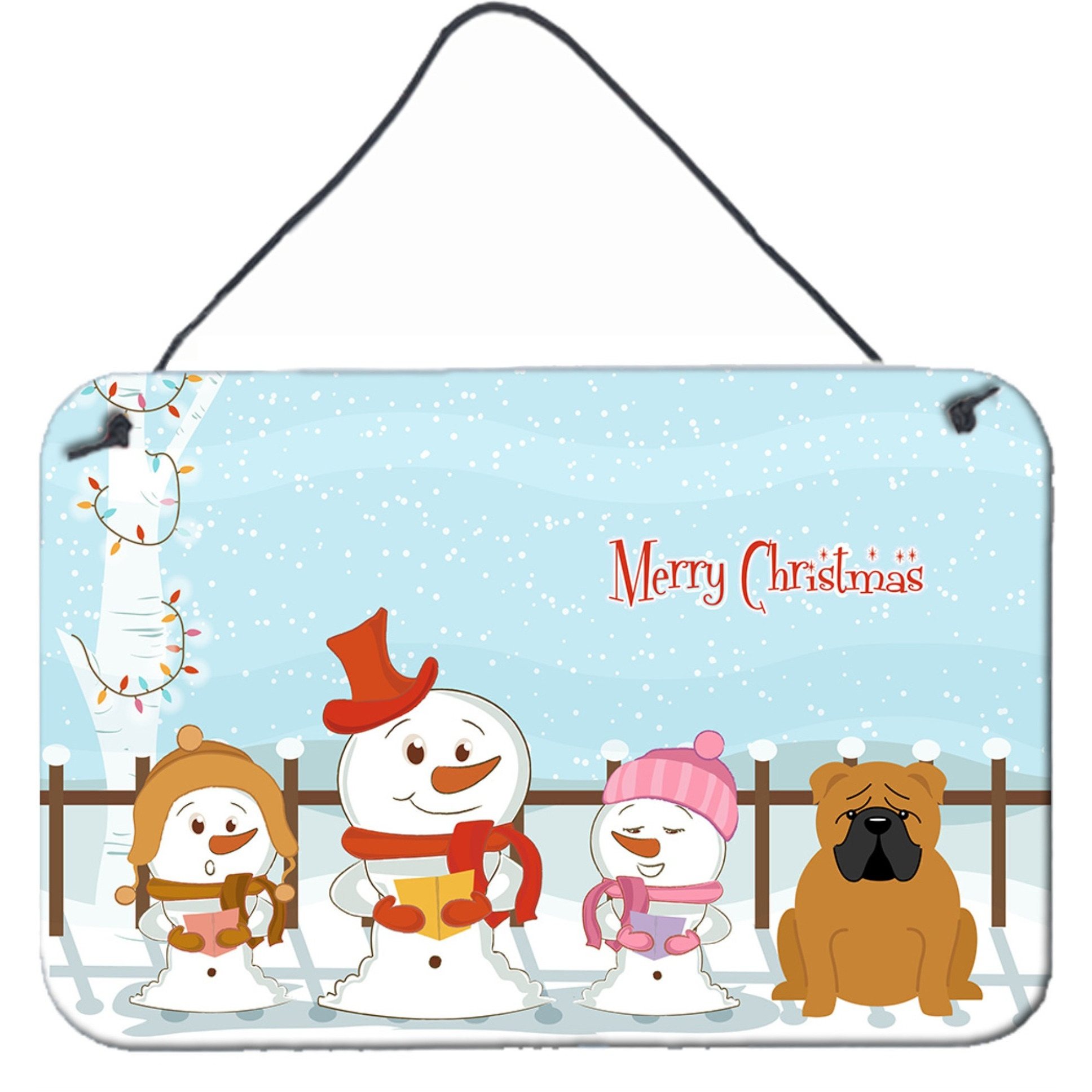 &quotCaroline's Treasures Christmas Carolers Merry English Bulldog Red Wall or Door Hanging Prints BB2453DS812, 8"" x 12"""