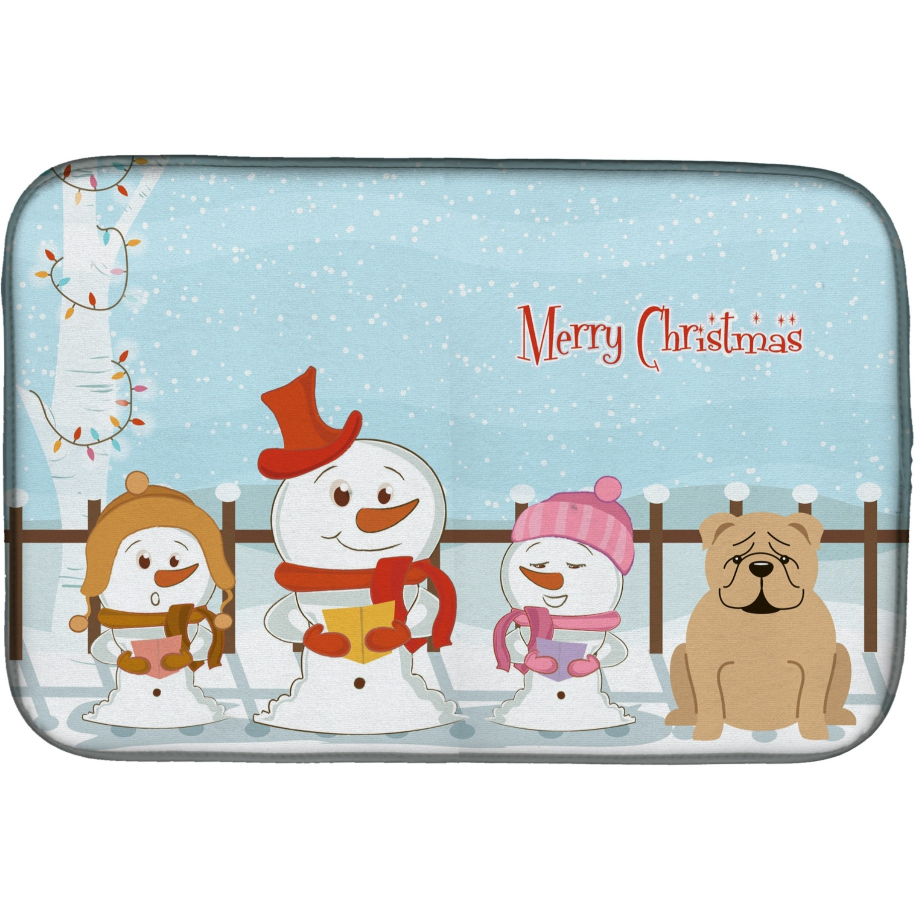 &quotCaroline's Treasures Merry Christmas Carolers English Bulldog Fawn Dish Drying Mat, 14"" x 21"""