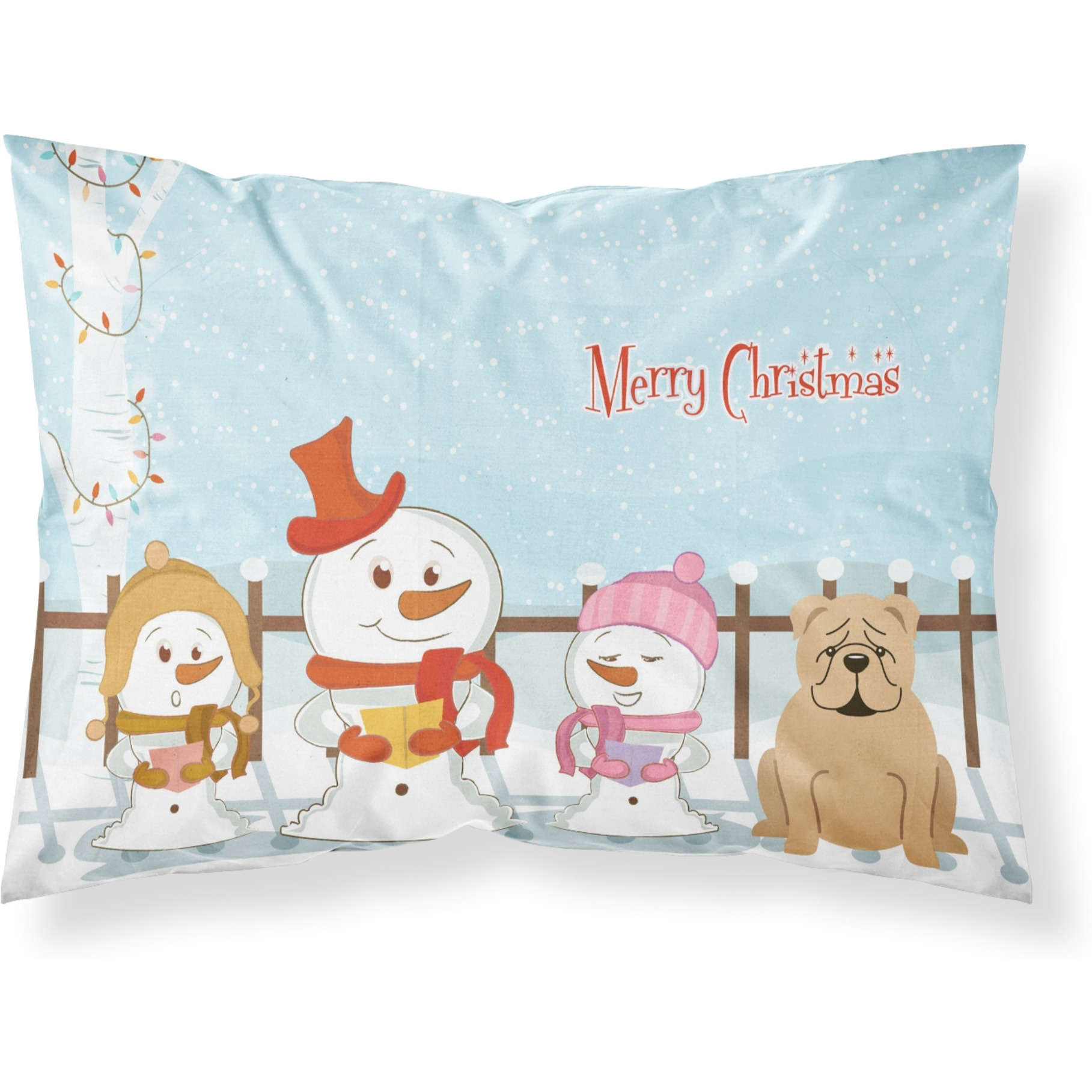 Caroline's Treasures Christmas Carolers Merry English Bulldog Fawn Fabric Standard Pillowcase BB2455PILLOWCASE