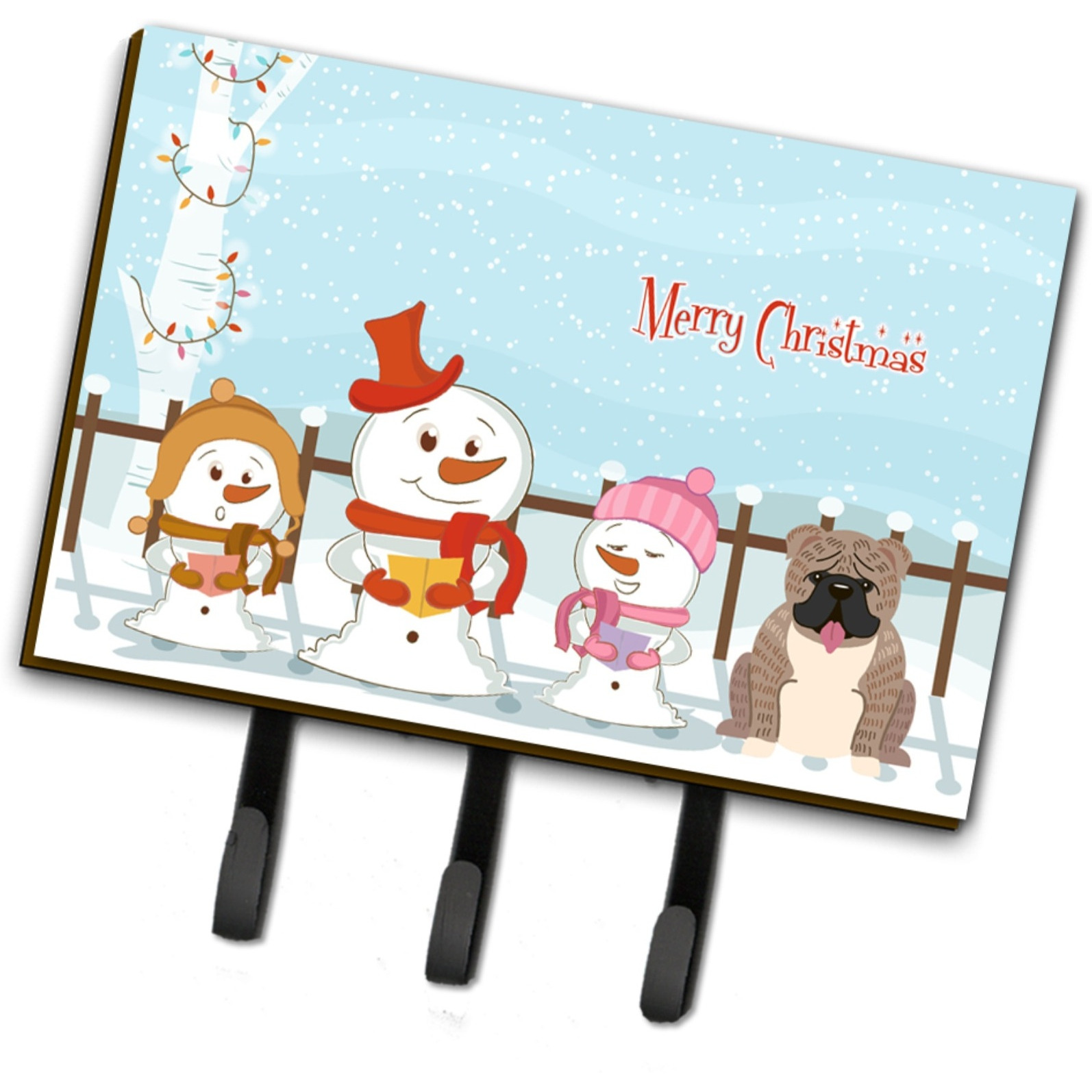 &quotCaroline's Treasures Merry Christmas Carolers English Bulldog Grey Brindle Leash or Key Holder BB2457TH68, Triple, Multicolor"