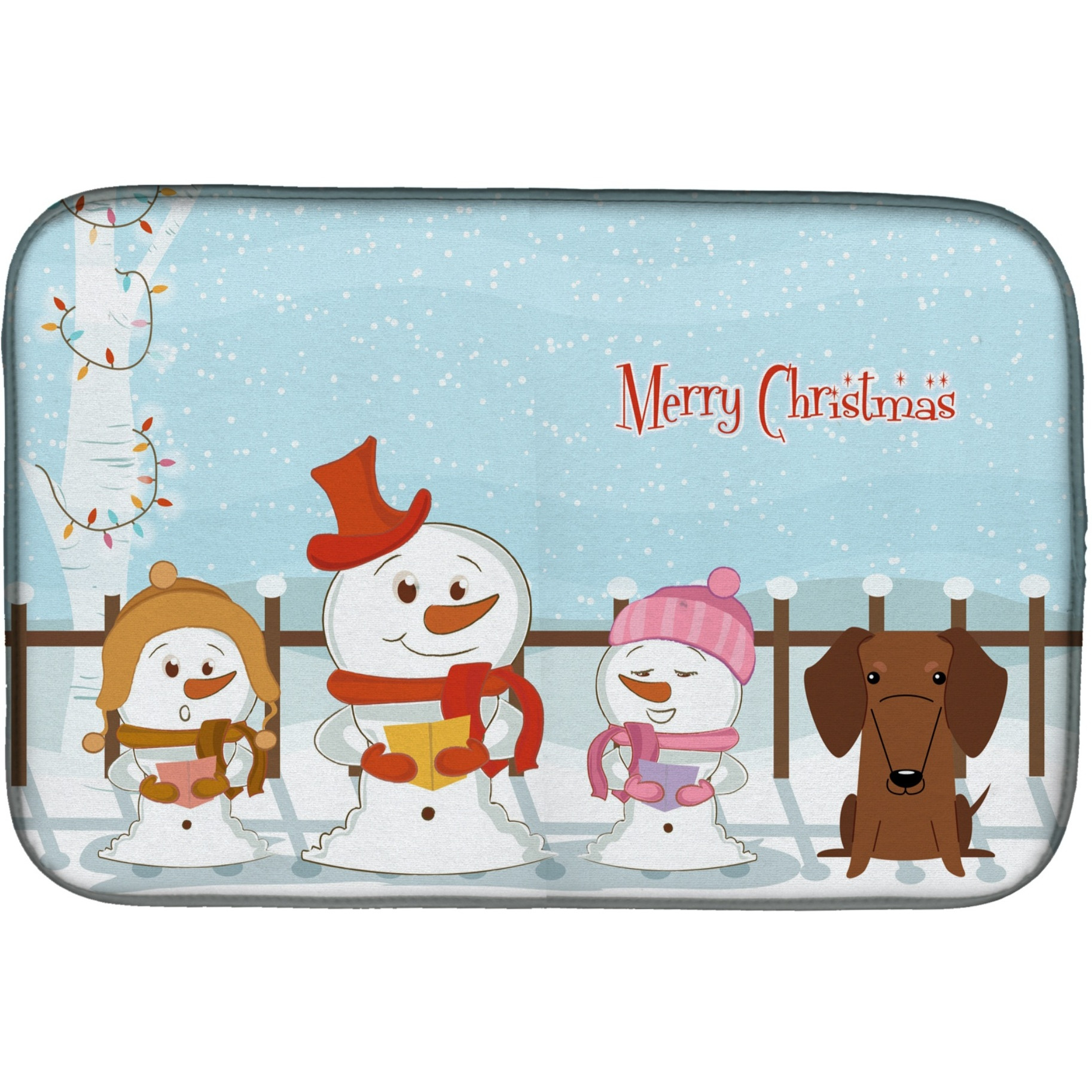 &quotCaroline's Treasures Merry Christmas Carolers Dachshund Red Brown Dish Drying Mat, 14 X 21"