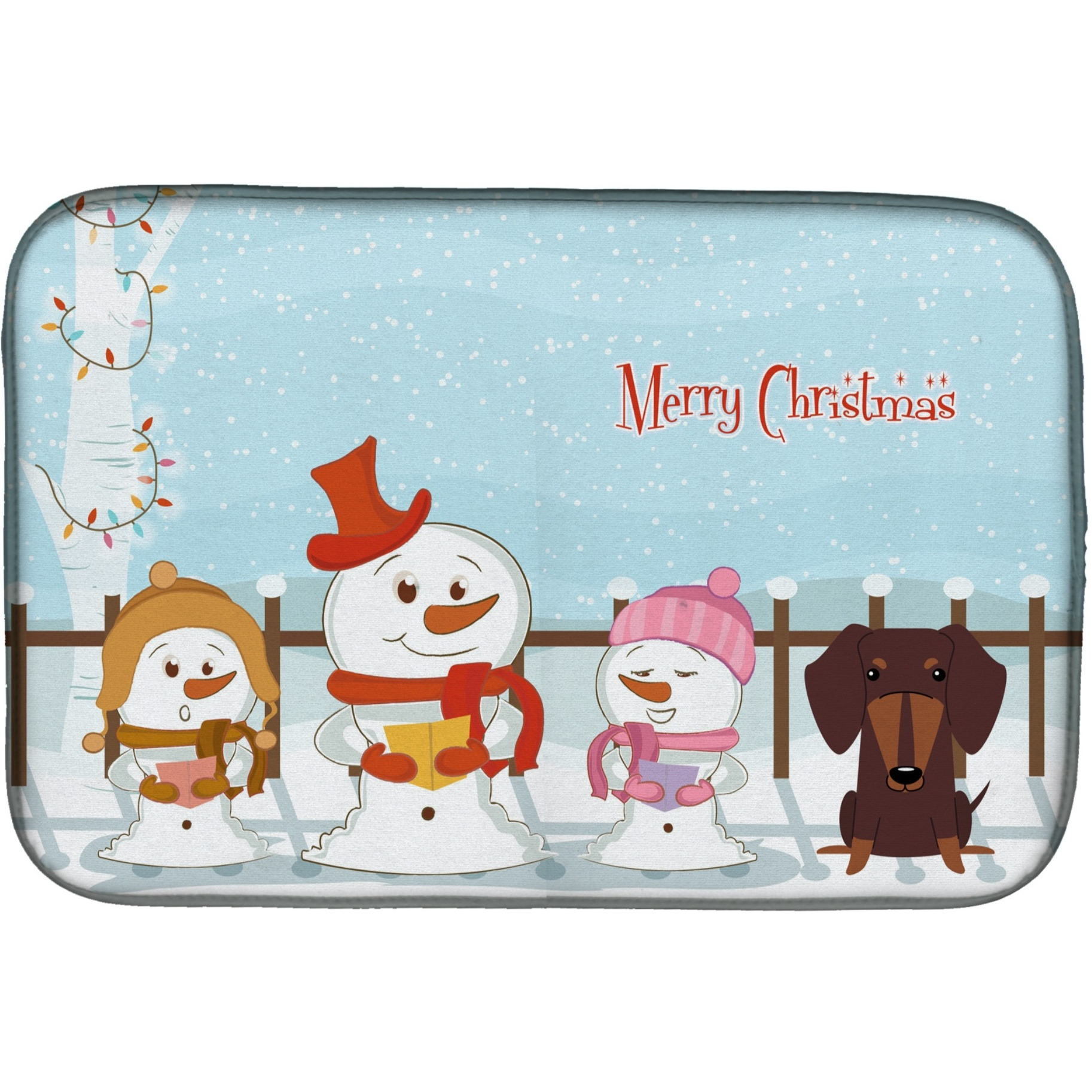 &quotCaroline's Treasures Merry Christmas Carolers Dachshund Chocolate Dish Drying Mat, 14"" x 21"""