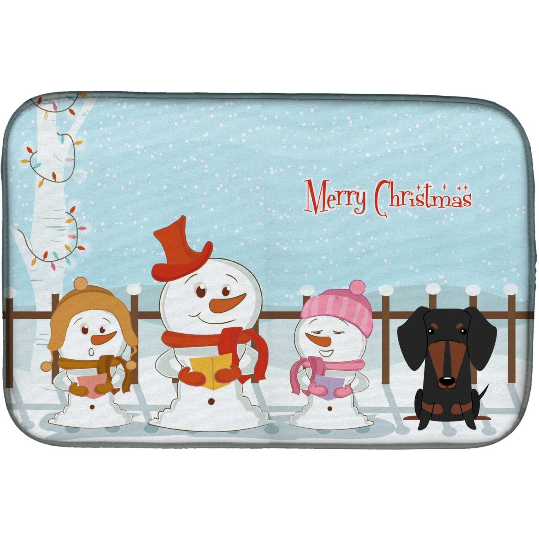 &quotCaroline's Treasures Merry Christmas Carolers Dachshund Black Tan Dish Drying Mat, 14"" x 21"""