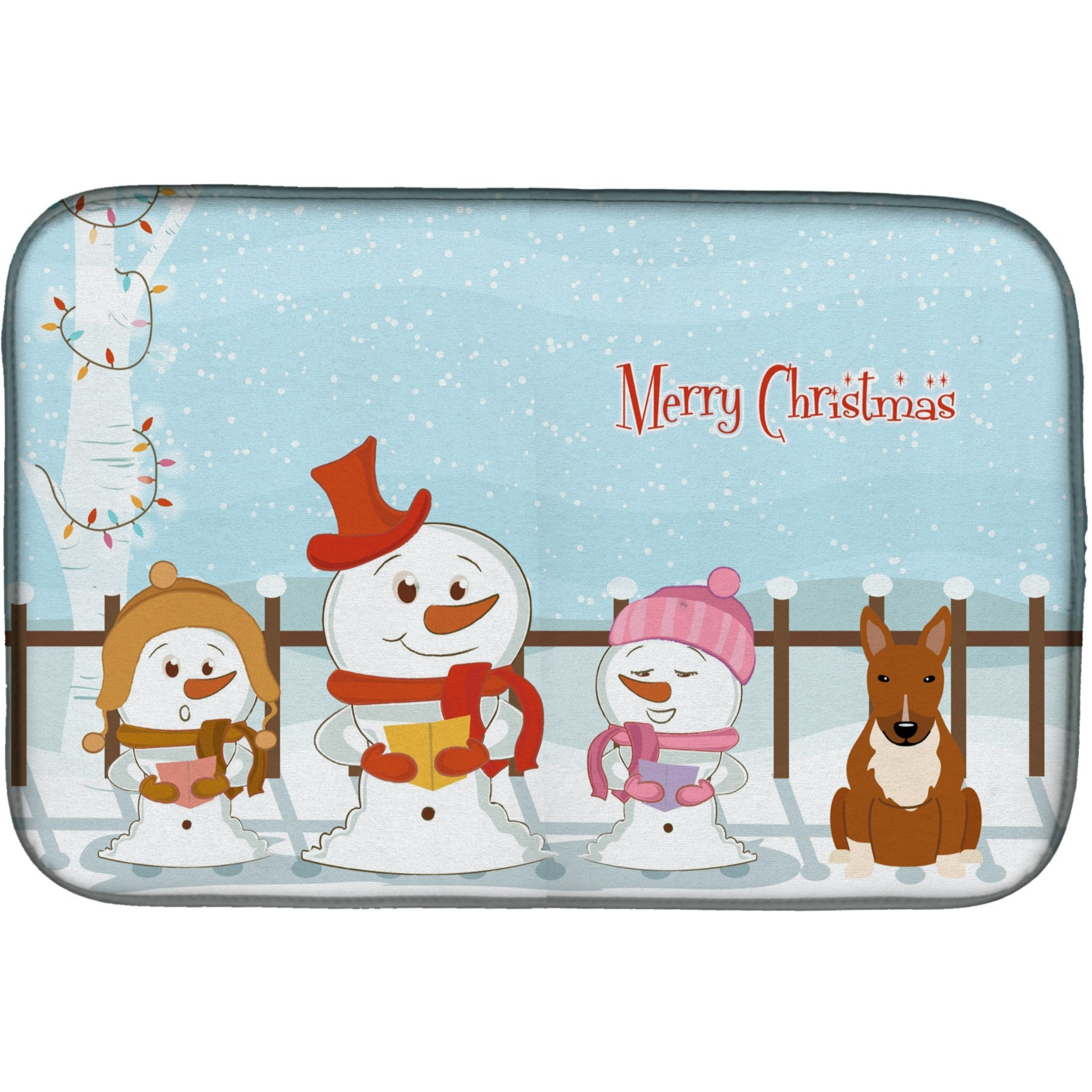 &quotCaroline's Treasures Merry Christmas Carolers Bull Terrier Red Dish Drying Mat, 14 x 21"