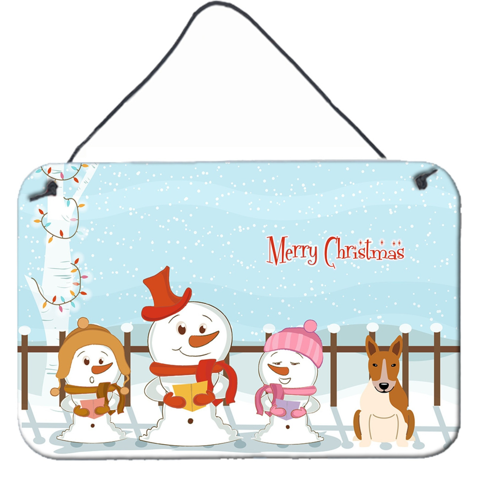 &quotCaroline's Treasures Christmas Carolers Merry Bull Terrier Red White Wall or Door Hanging Prints BB2466DS812, 8"" x 12"""
