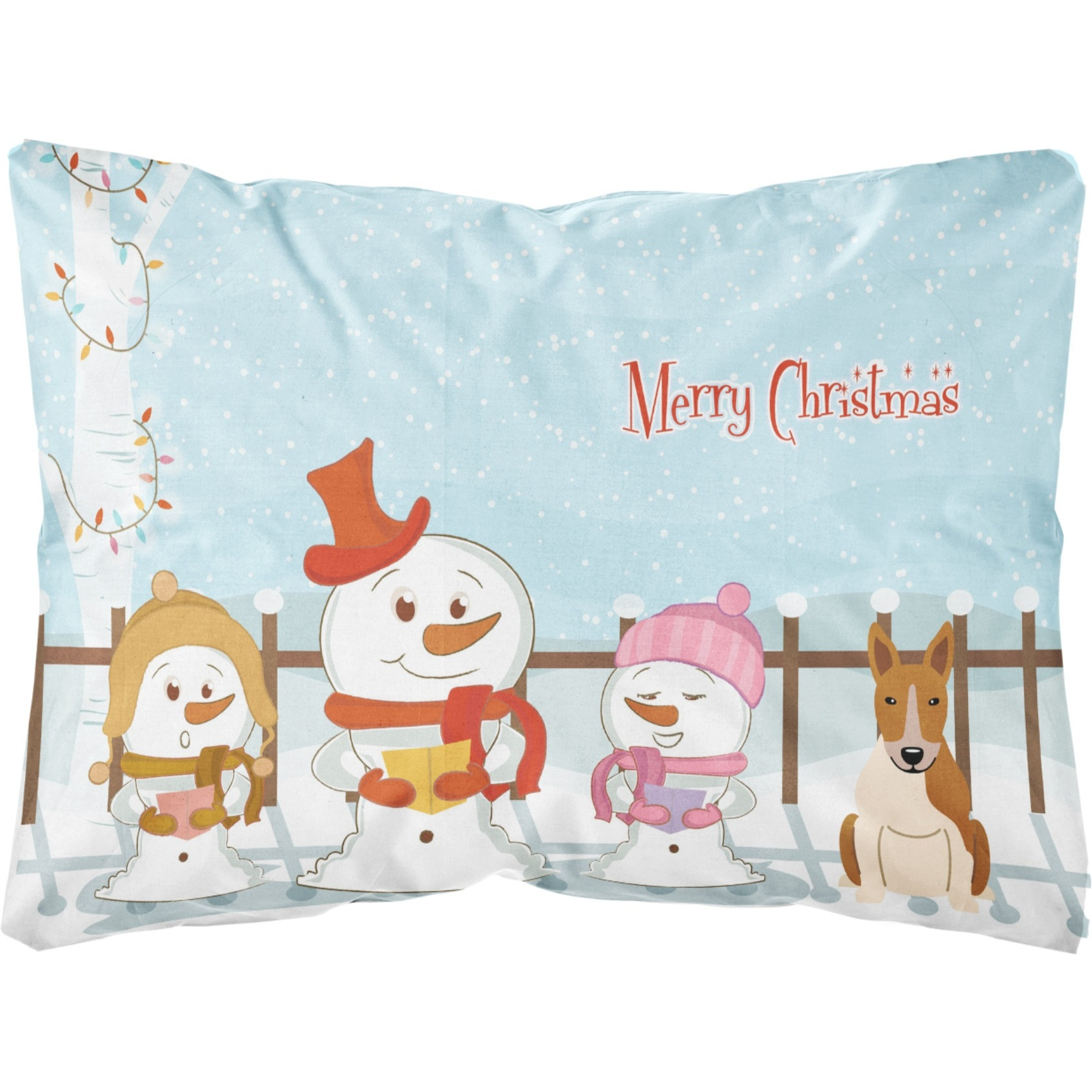 &quotCaroline's Treasures BB2466PW1216 Merry Christmas Carolers Bull Terrier Red White Canvas Fabric Decorative Pillow, 12"" H x 16"" W, Multicolor"