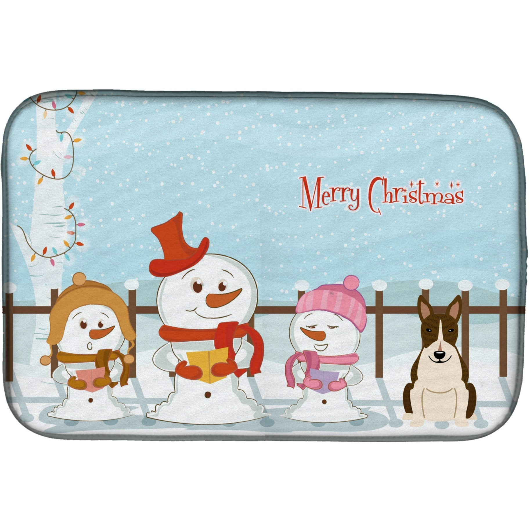 &quotCaroline's Treasures Merry Christmas Carolers Bull Terrier Dark Brindle Dish Drying Mat, 14"" x 21"""