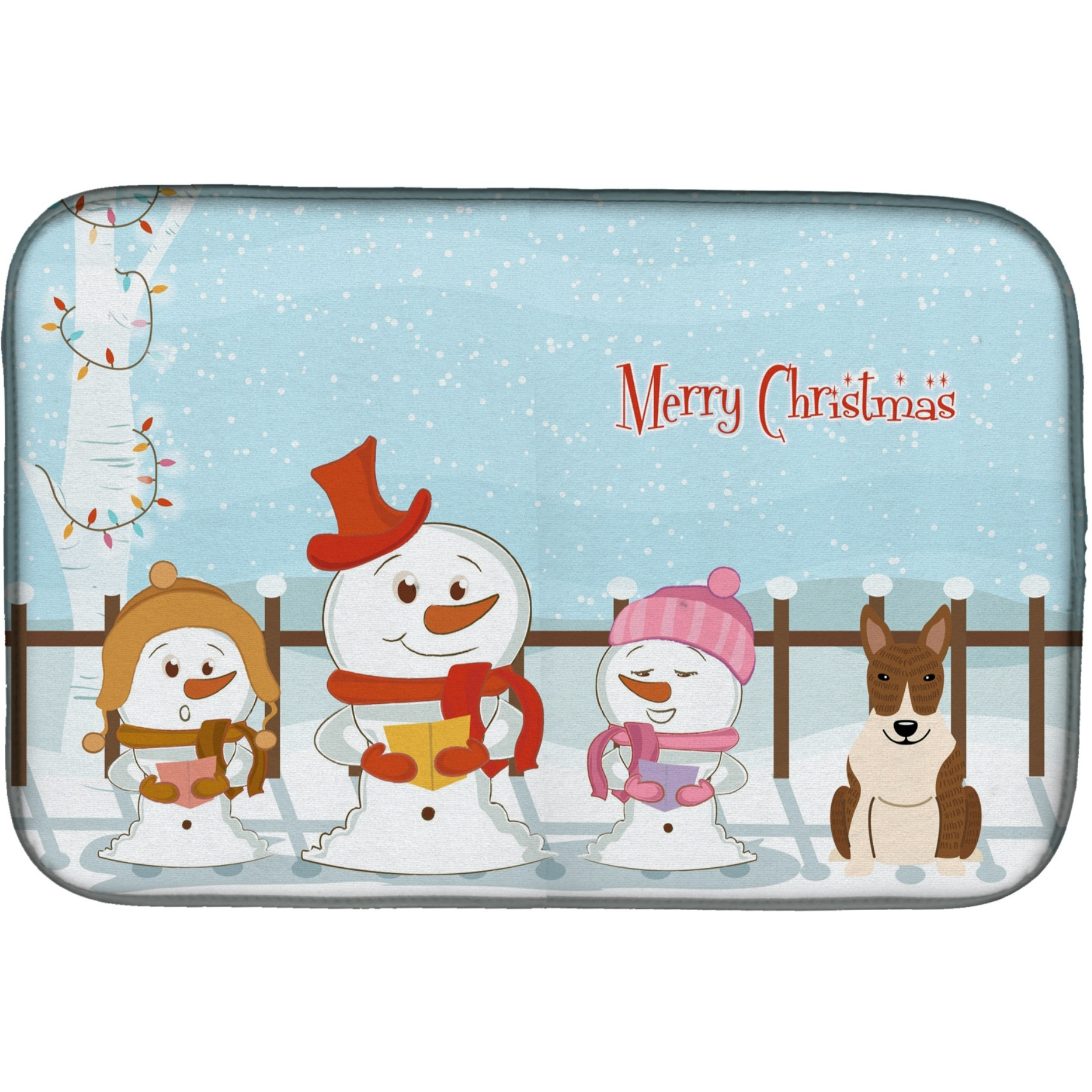 &quotCaroline's Treasures Merry Christmas Carolers Bull Terrier Brindle Dish Drying Mat, 14"" x 21"""