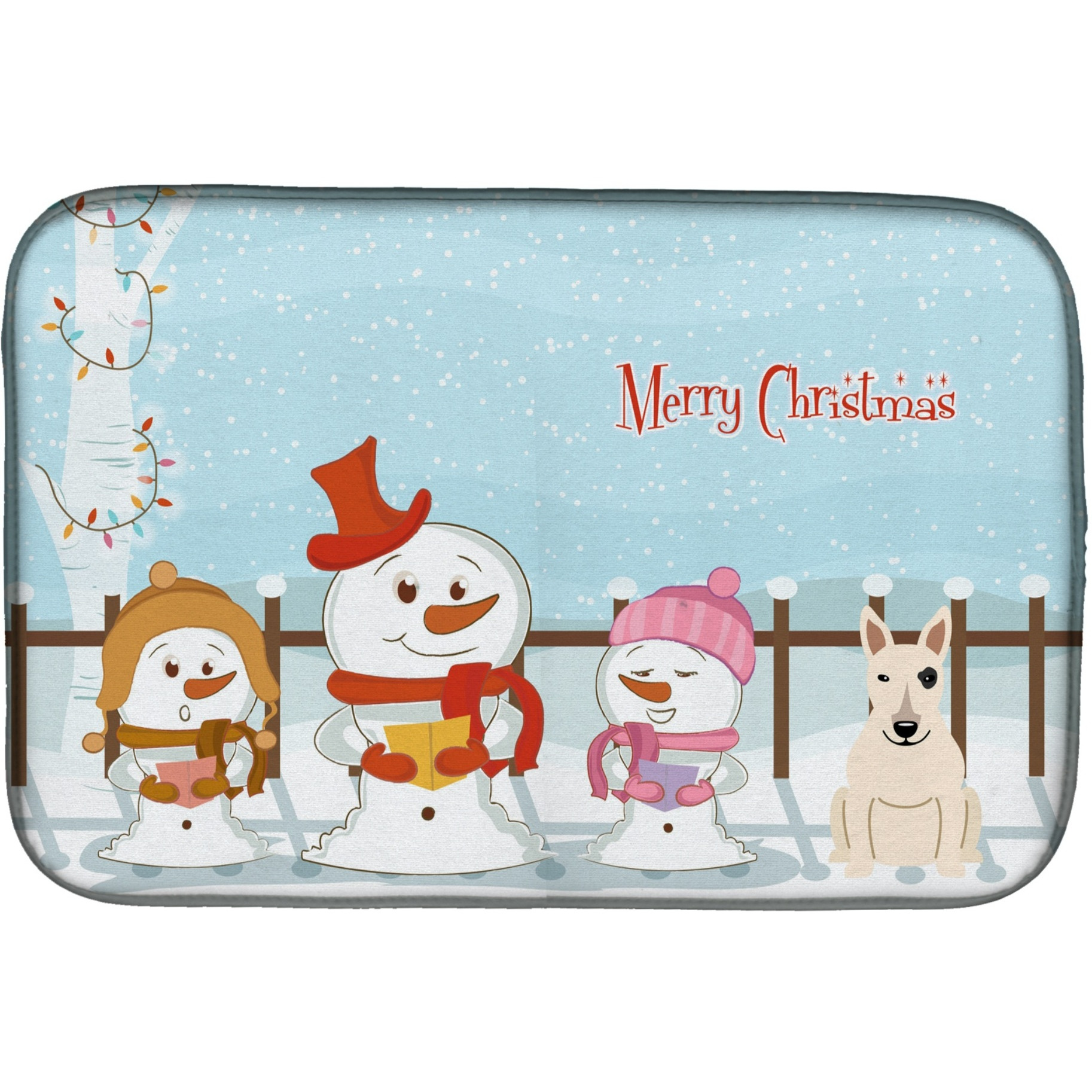 &quotCaroline's Treasures Merry Christmas Carolers Bull Terrier White Dish Drying Mat, 14"" x 21"""
