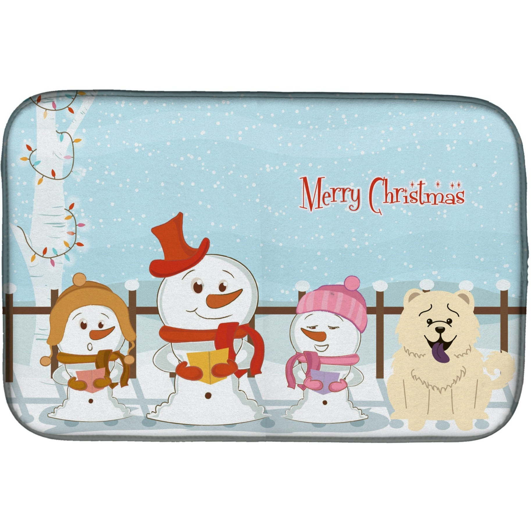 &quotCaroline's Treasures Merry Christmas Carolers Chow White Dish Drying Mat, 14"" x 21"""