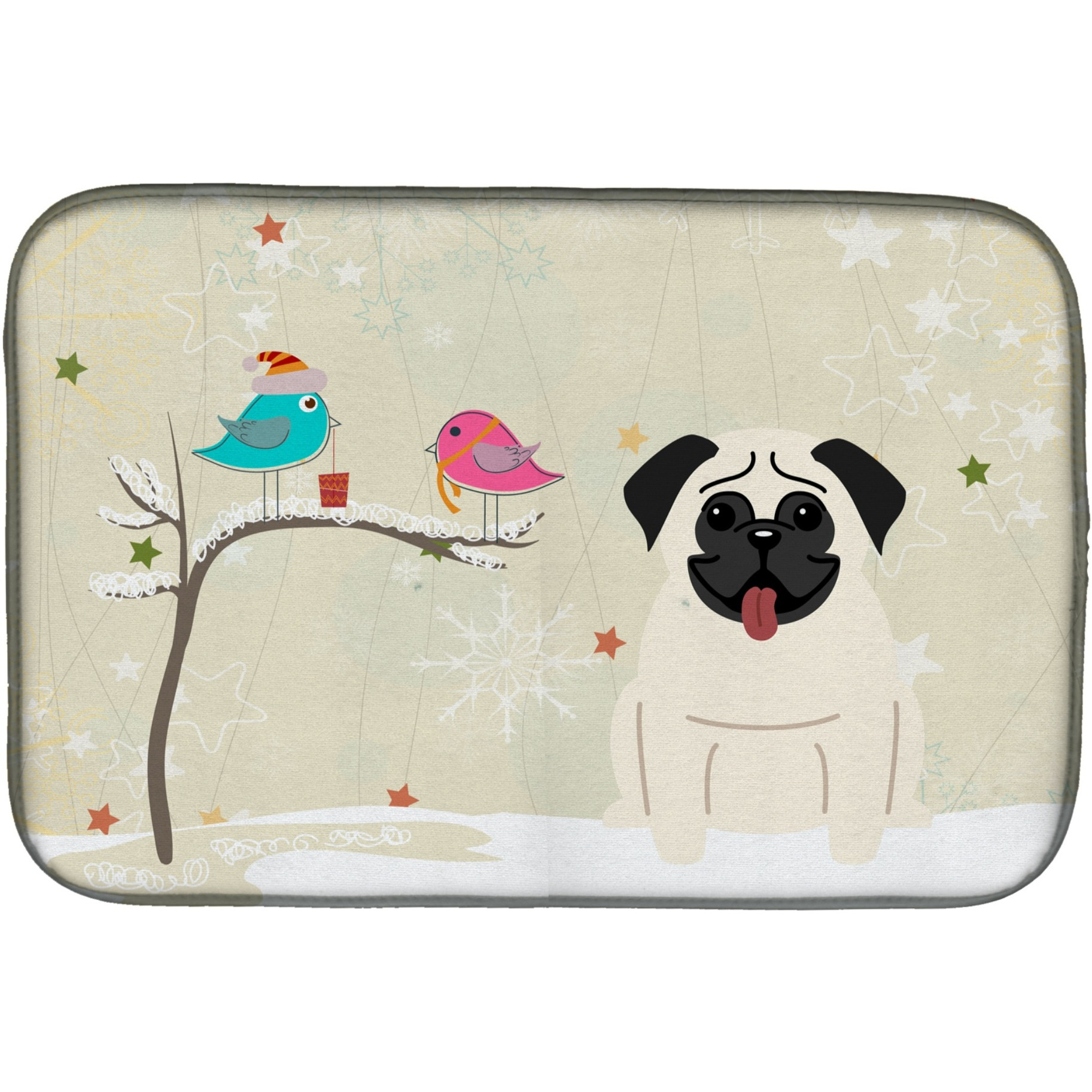 &quotCaroline's Treasures Christmas Presents Between Friends Pug Cream Dish Drying Mat, 14 X 21"