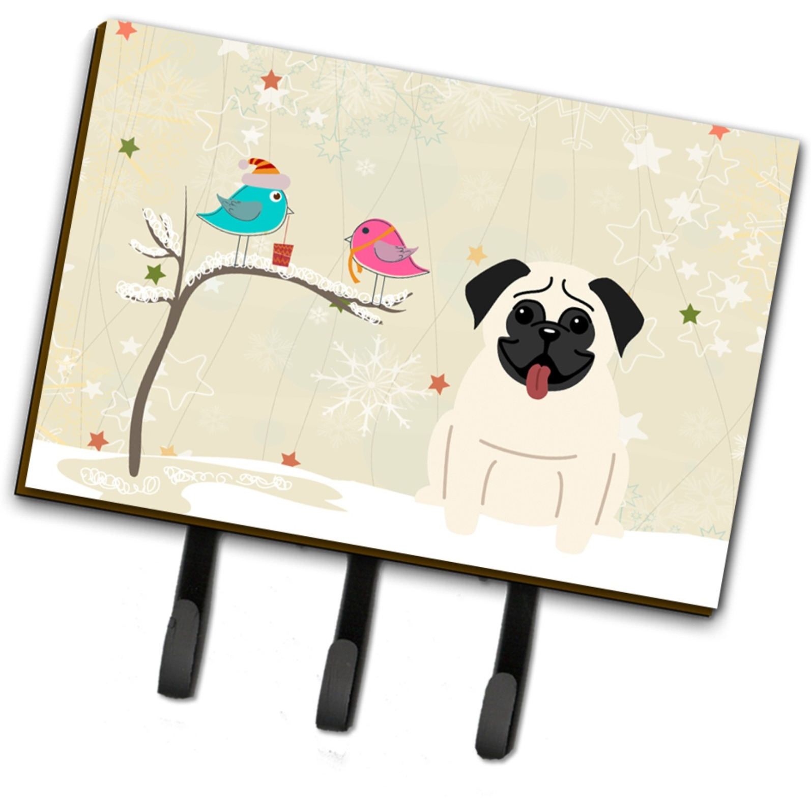 &quotCaroline's Treasures Christmas Presents between Friends Pug Cream Leash or Key Holder BB2476TH68, Triple, Multicolor"