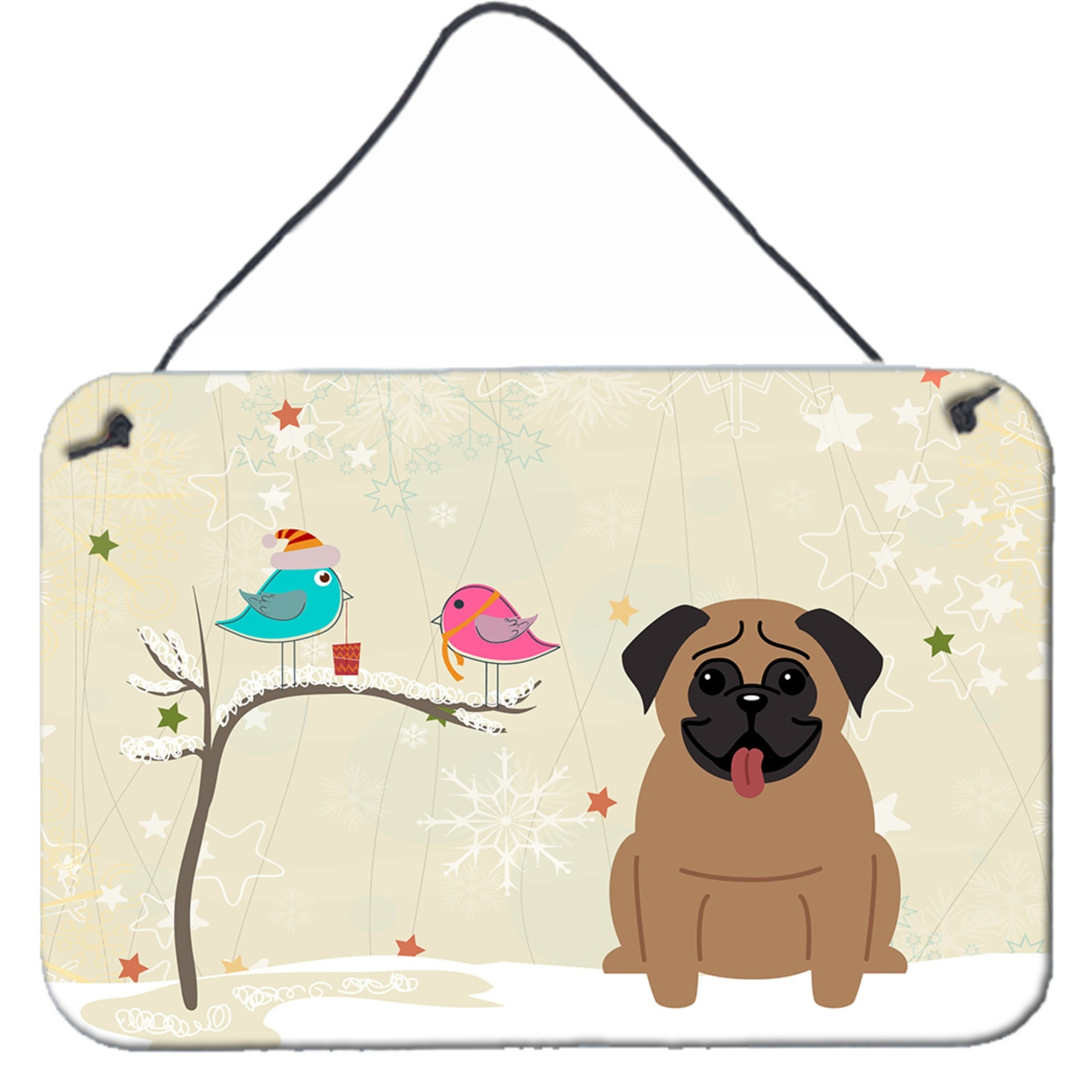 &quotCaroline's Treasures Christmas Presents Friends Pug Brown Wall or Door Hanging Prints BB2477DS812, 8"" x 12"""