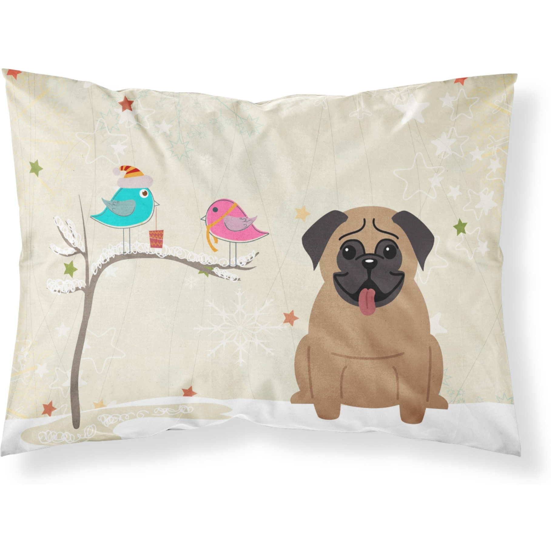 &quotCaroline's Treasures Christmas Presents between Friends Pug Brown Fabric Standard Pillowcase BB2477PILLOWCASE, Multicolor"