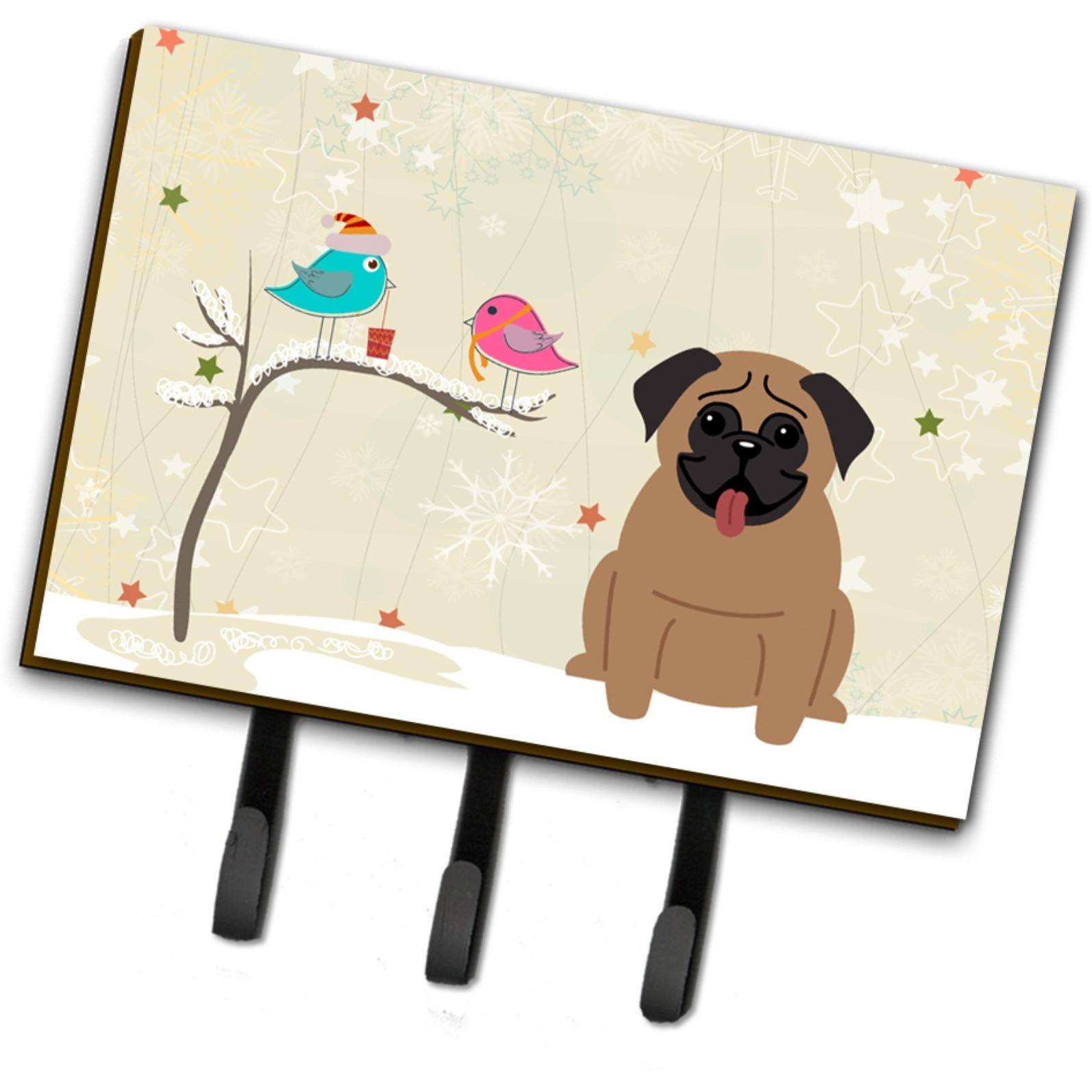 &quotCaroline's Treasures Christmas Presents Friends Pug Brown Leash or Key Holder BB2477TH68, Triple"