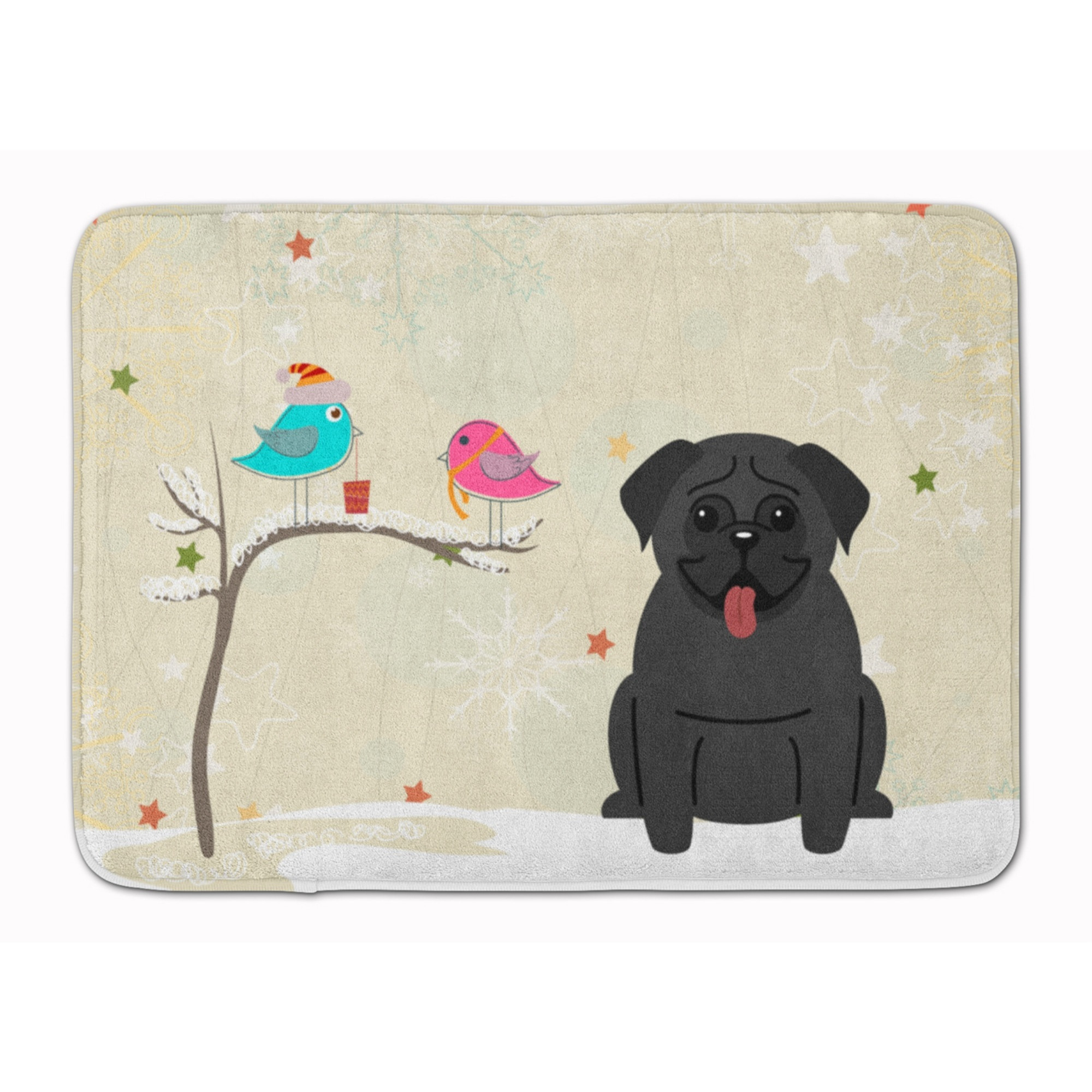 &quotCaroline's Treasures Christmas Presents Friends Pug Black Floor Mat, 19"" x 27"", Multicolor"
