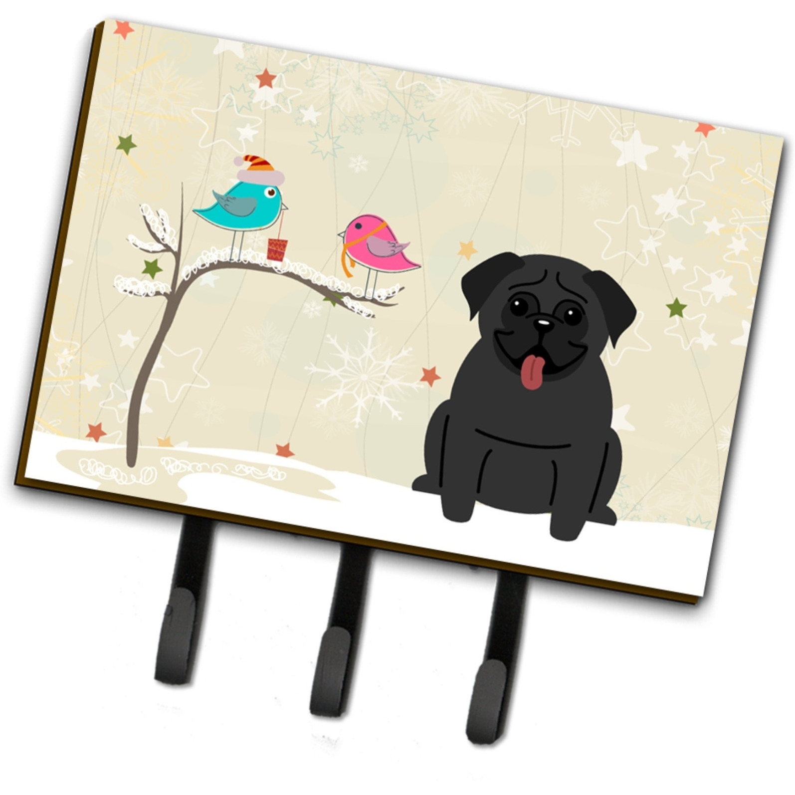 &quotCaroline's Treasures Christmas Presents between Friends Pug Black Leash or Key Holder BB2478TH68, Triple, Multicolor"