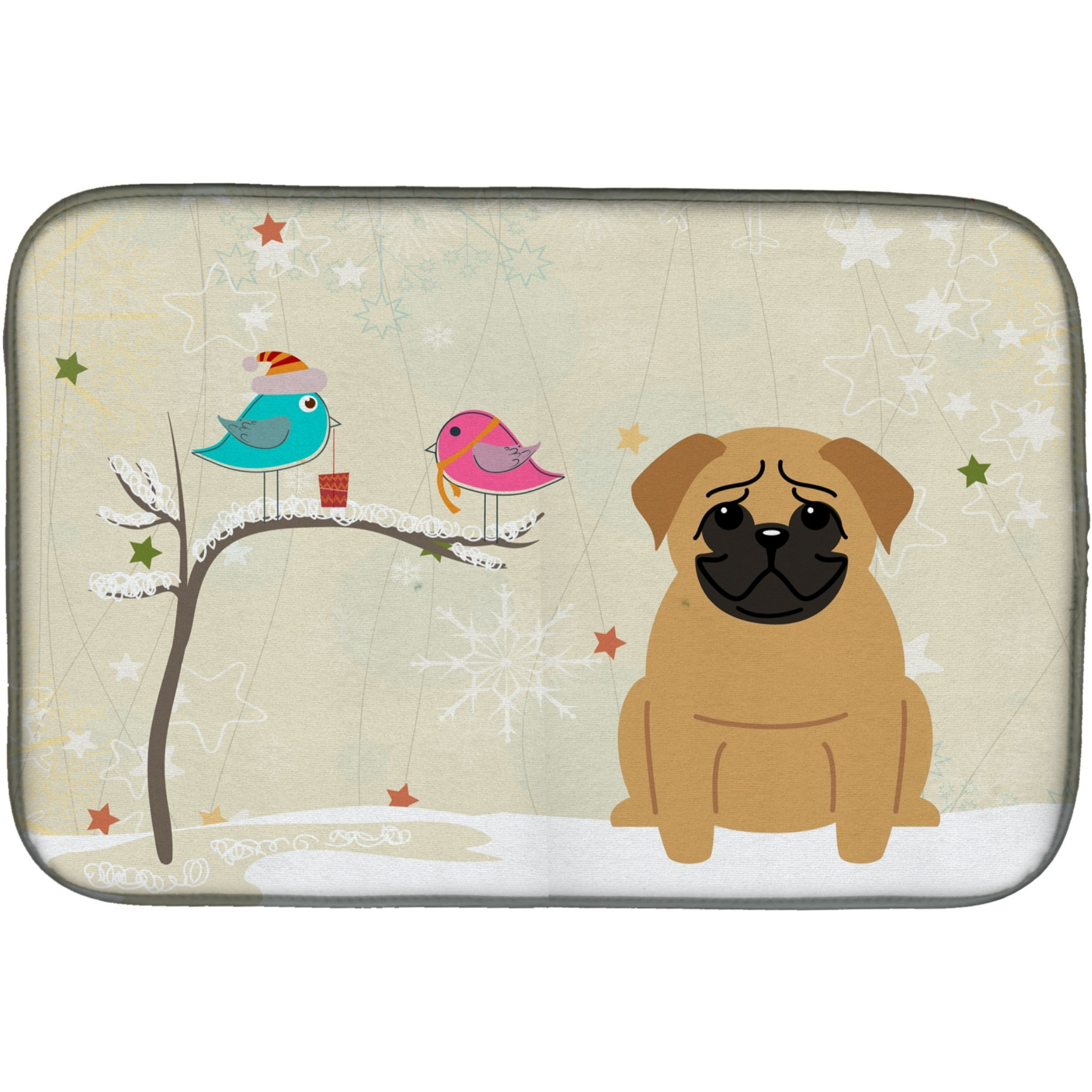 &quotCaroline's Treasures Christmas Presents Between Friends Pug Brown Dish Drying Mat, 14"" x 21"""