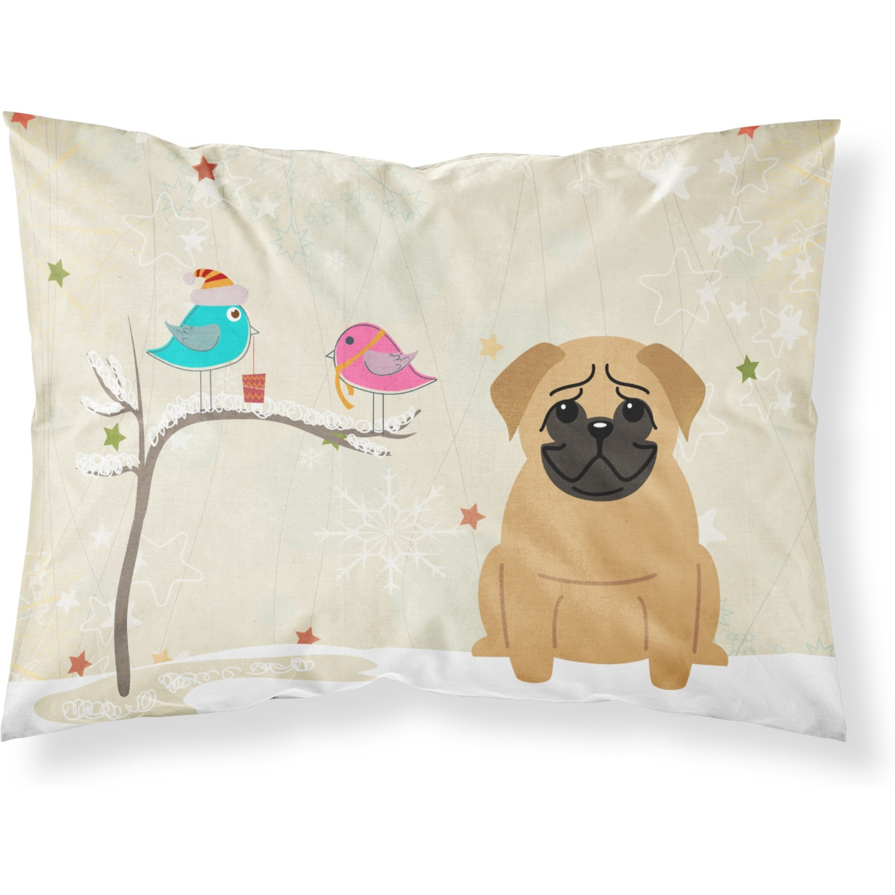 &quotCaroline's Treasures Christmas Presents between Friends Pug Brown Fabric Standard Pillowcase BB2479PILLOWCASE, Multicolor"