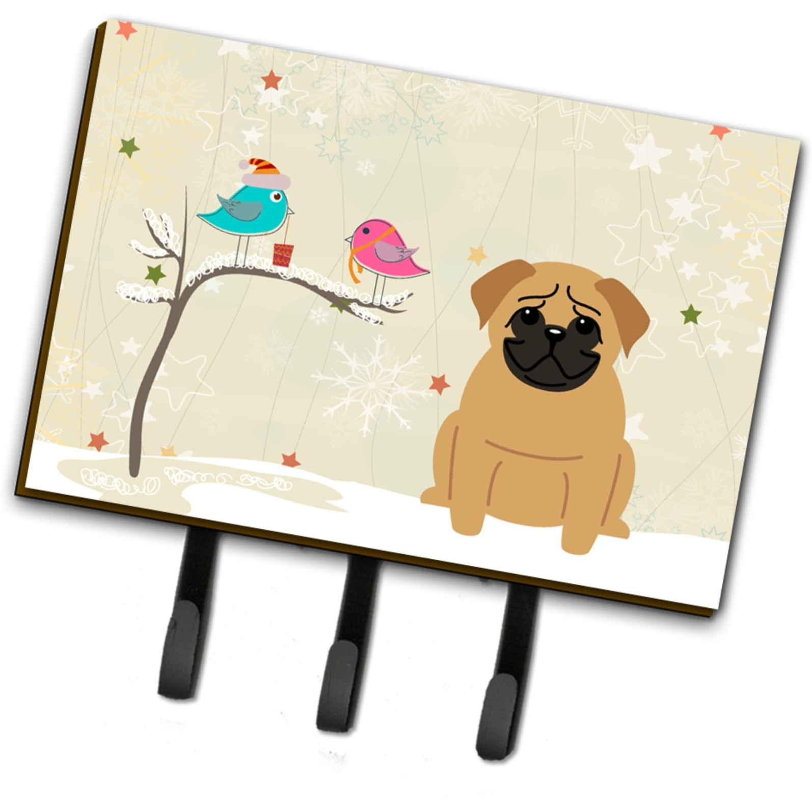 &quotCaroline's Treasures Christmas Presents between Friends Pug Brown Leash or Key Holder BB2479TH68, Triple, Multicolor"